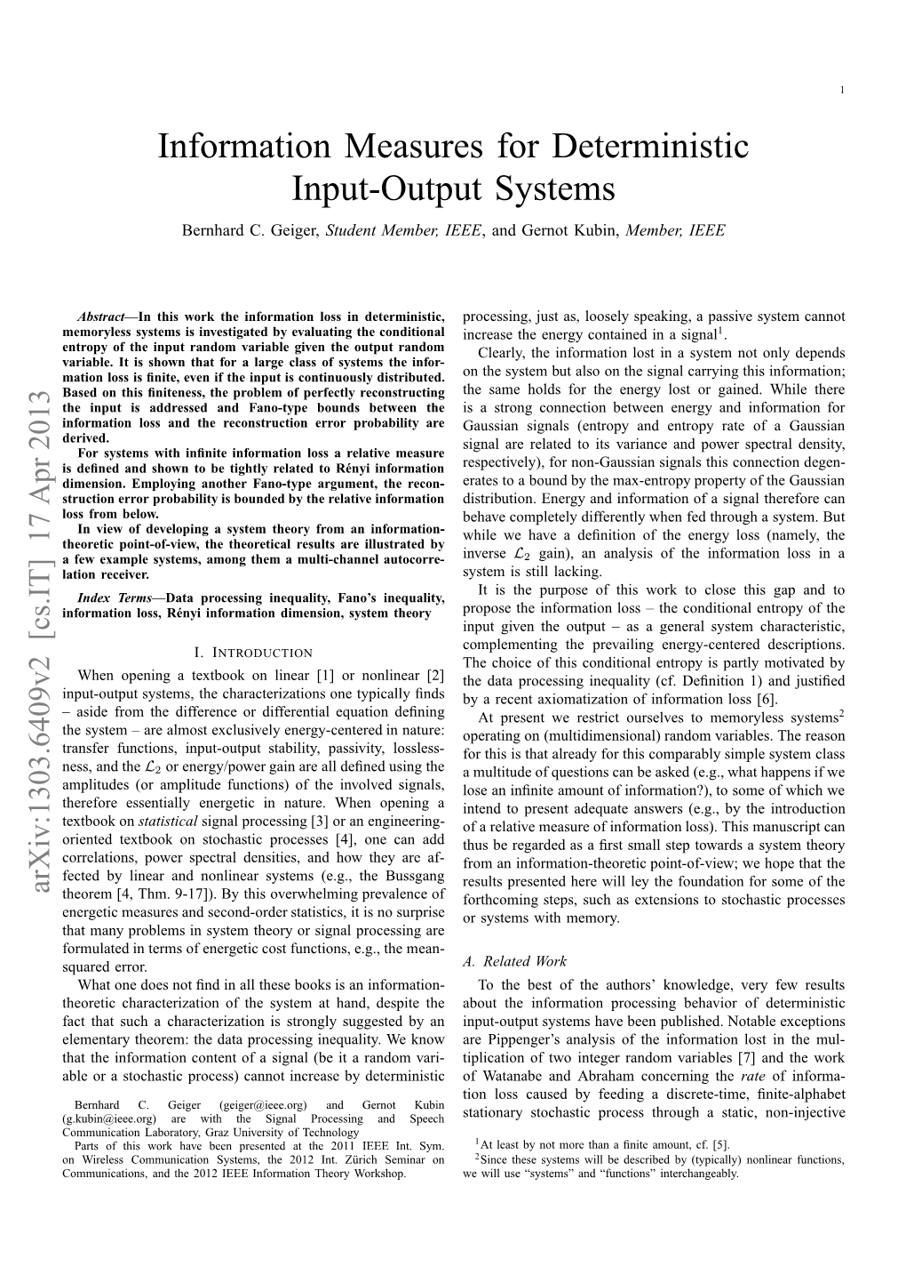 Information Measures for Deterministic Input-Output Systems