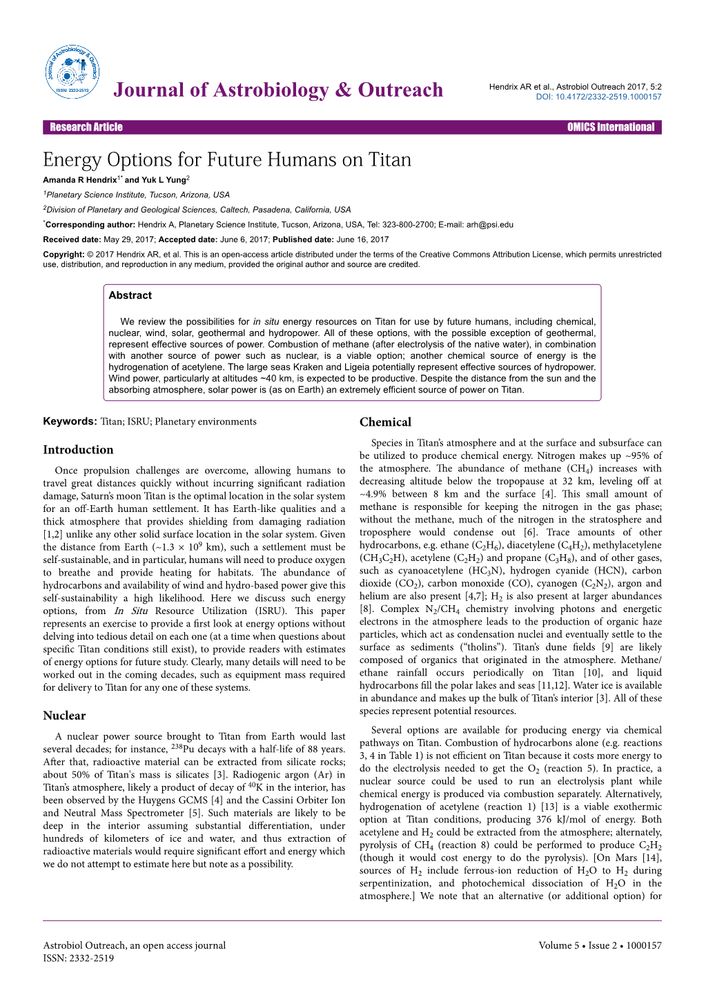 Energy Options for Future Humans on Titan