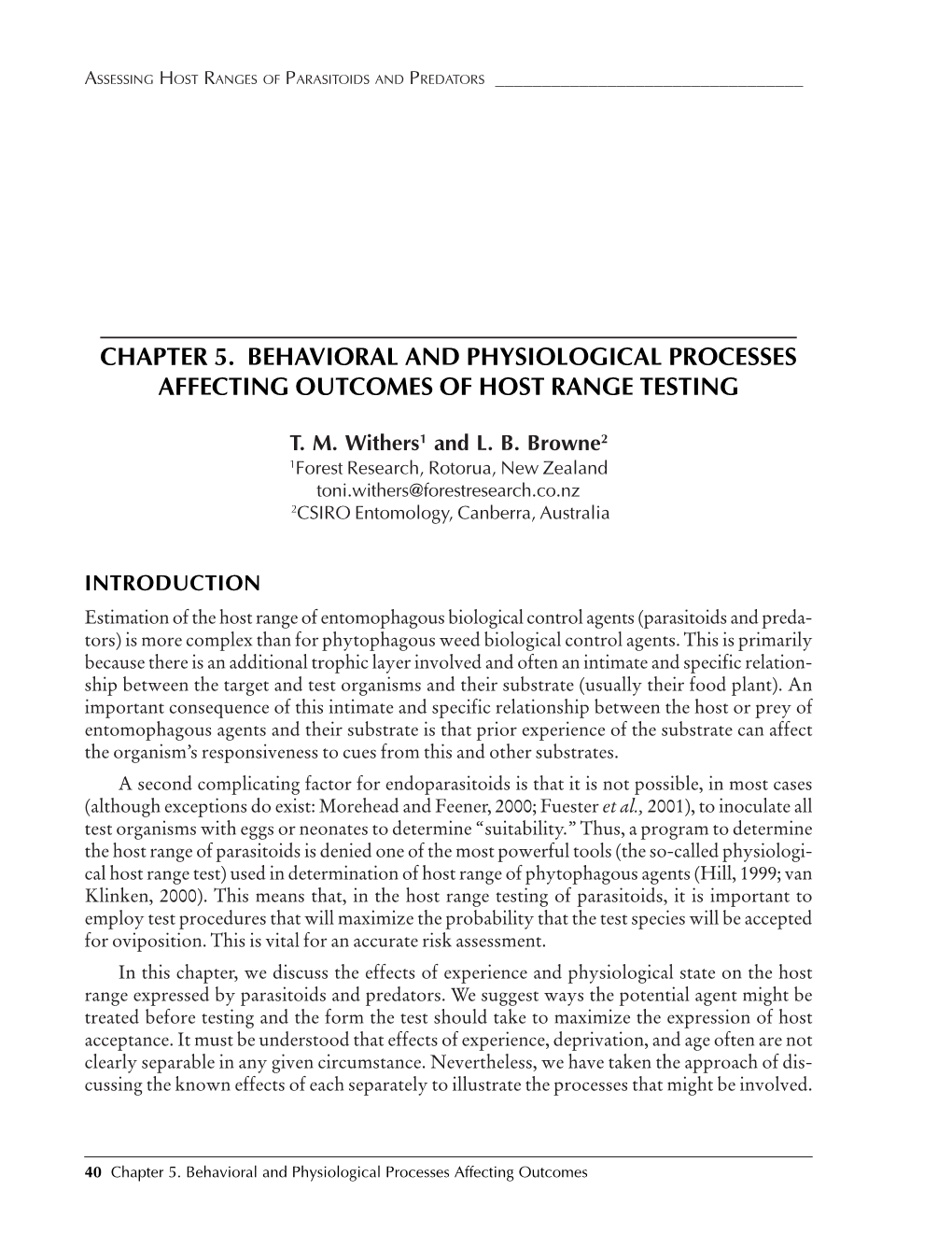 Chapter 5. Behavioral and Physiological Processes Affecting Outcomes of Host Range Testing
