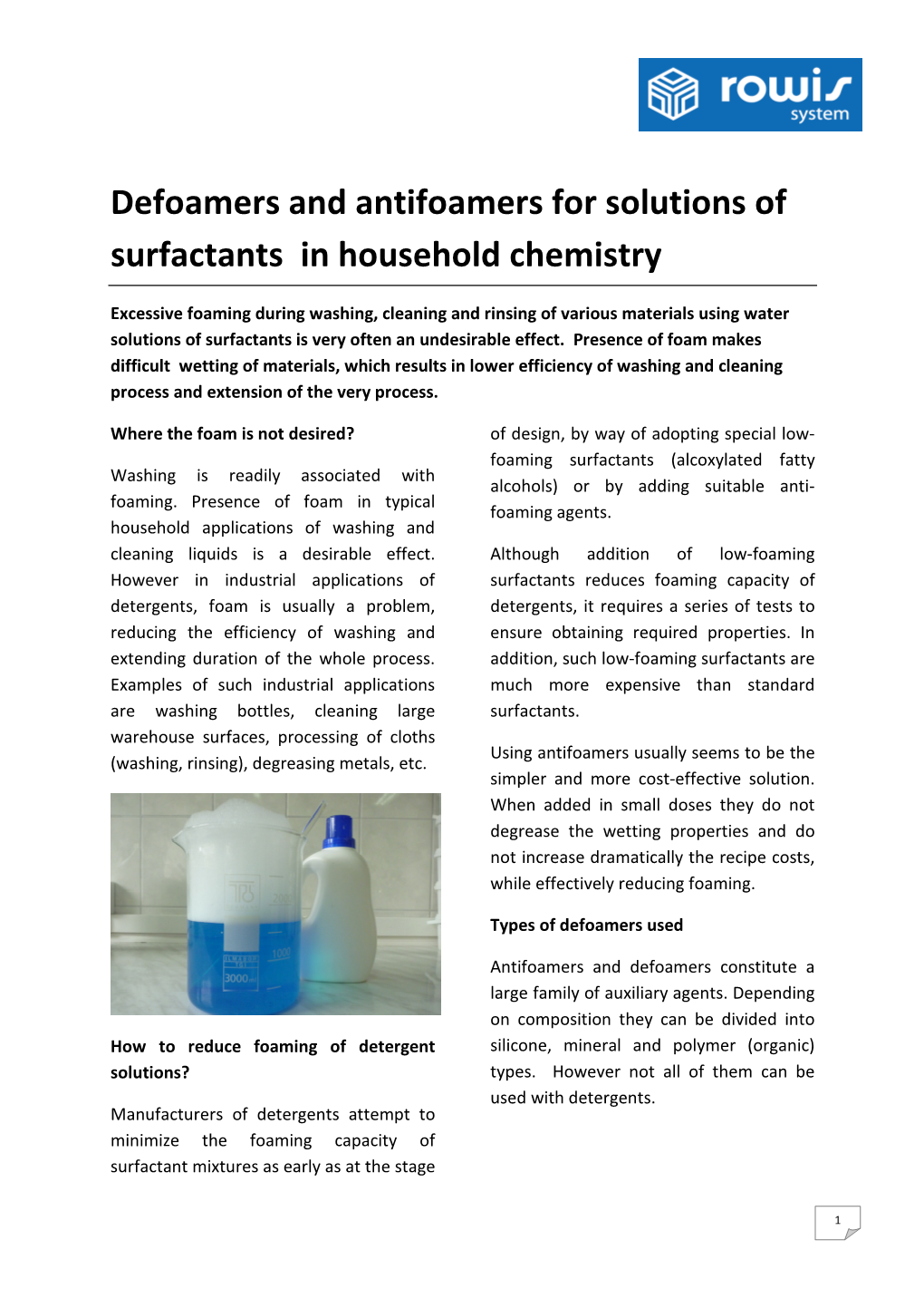 Defoamers and Antifoamers for Solutions of Surfactants in Household Chemistry