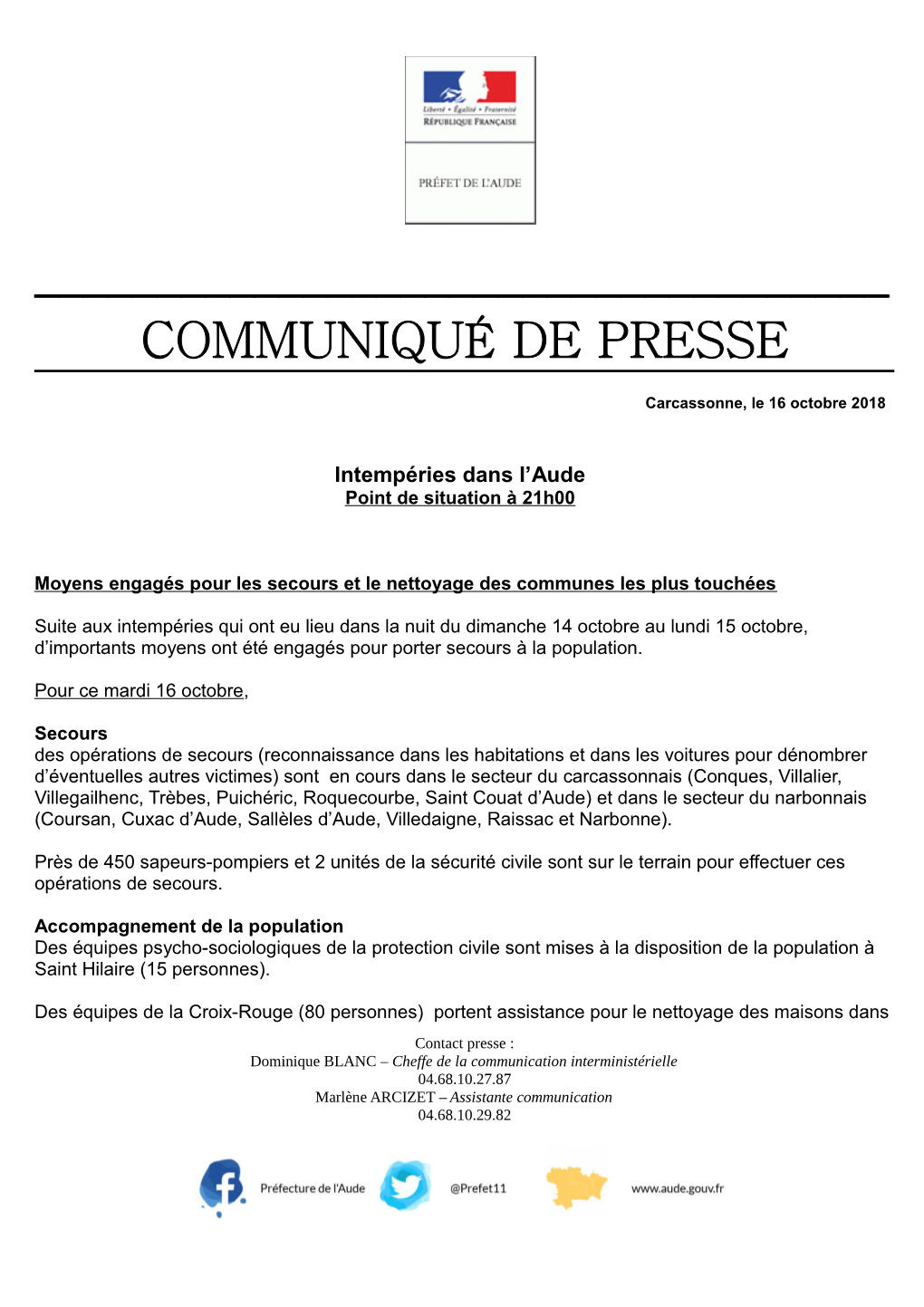 Communiqué De Presse Inondations