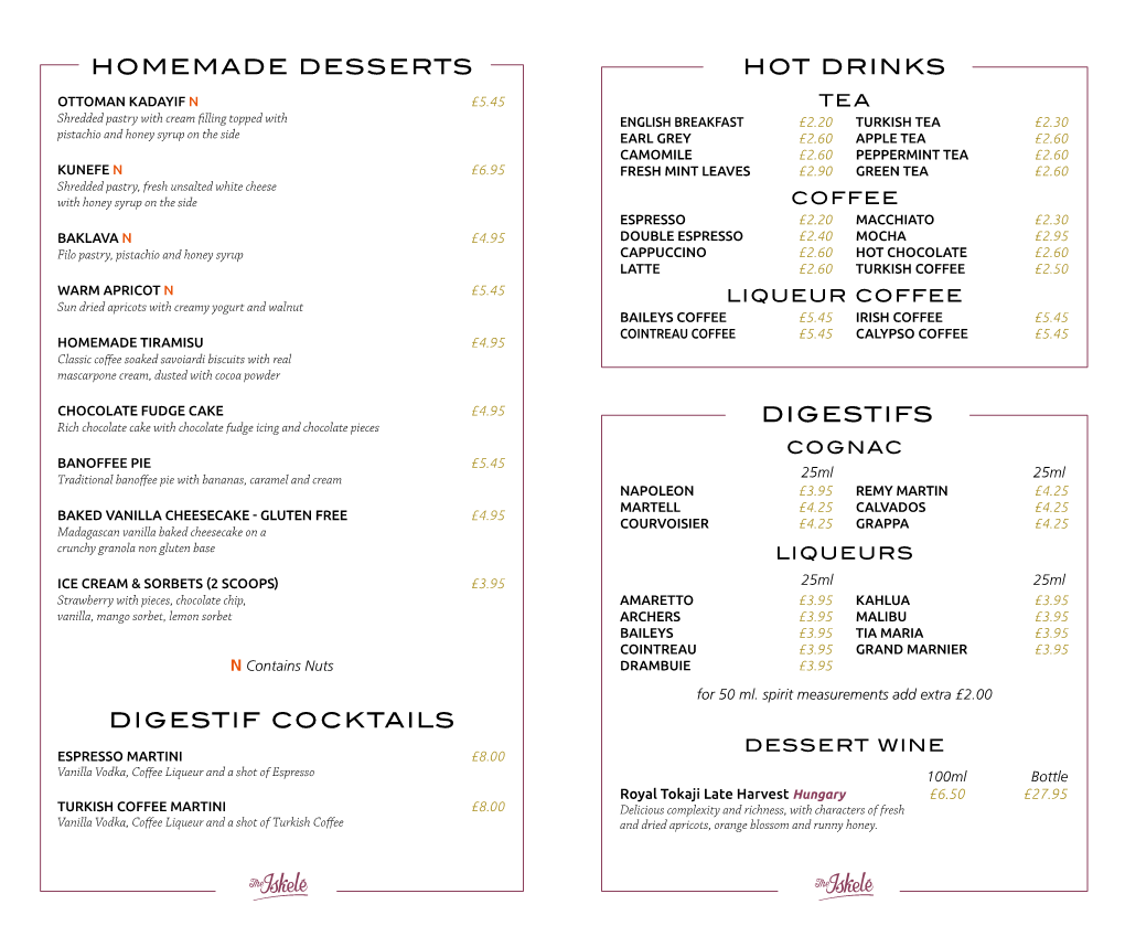 Homemade Desserts Digestifs Digestif Cocktails Hot Drinks