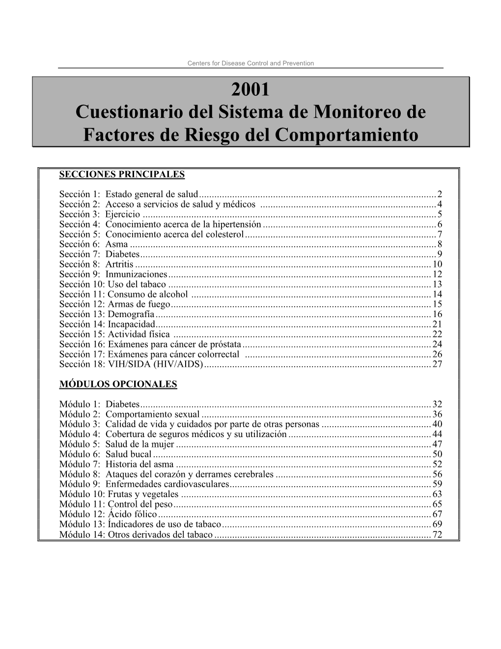 2001 BRFSS Questionnaire