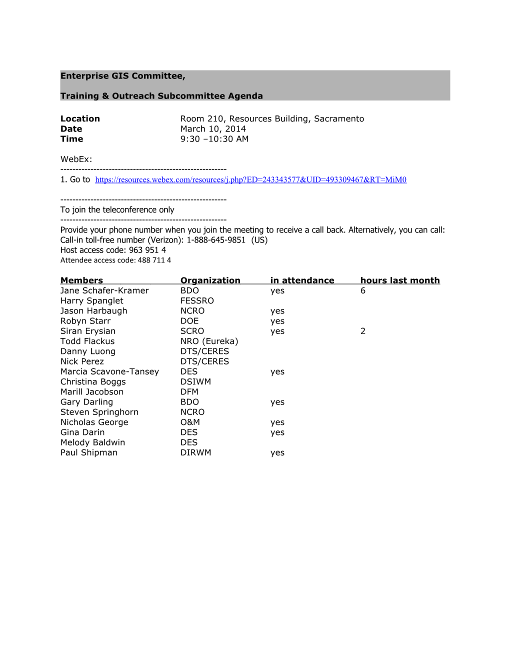 Training & Outreach Subcommittee Agenda