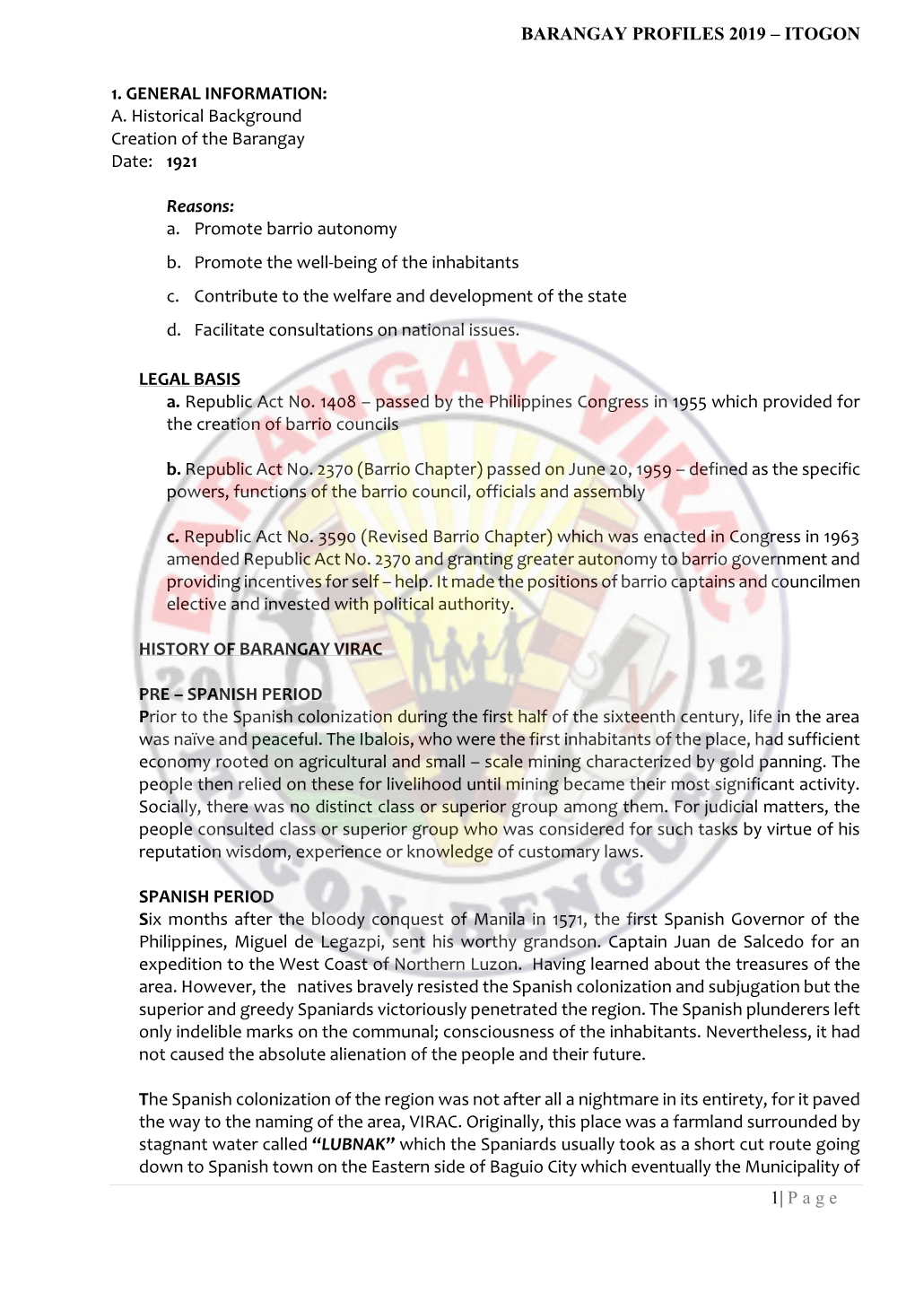 Barangay Profiles 2019 – Itogon