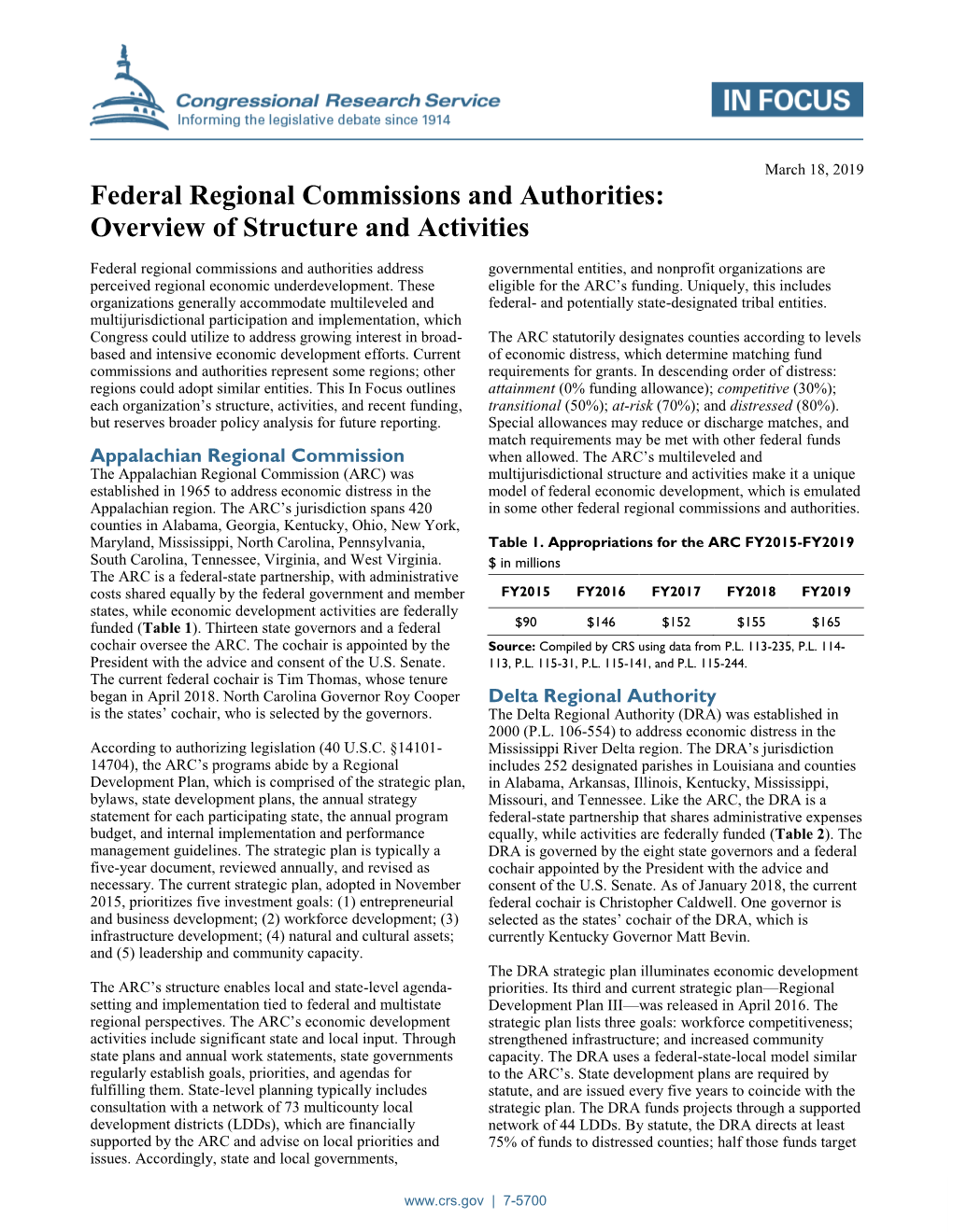 Federal Regional Commissions and Authorities: Overview of Structure and Activities