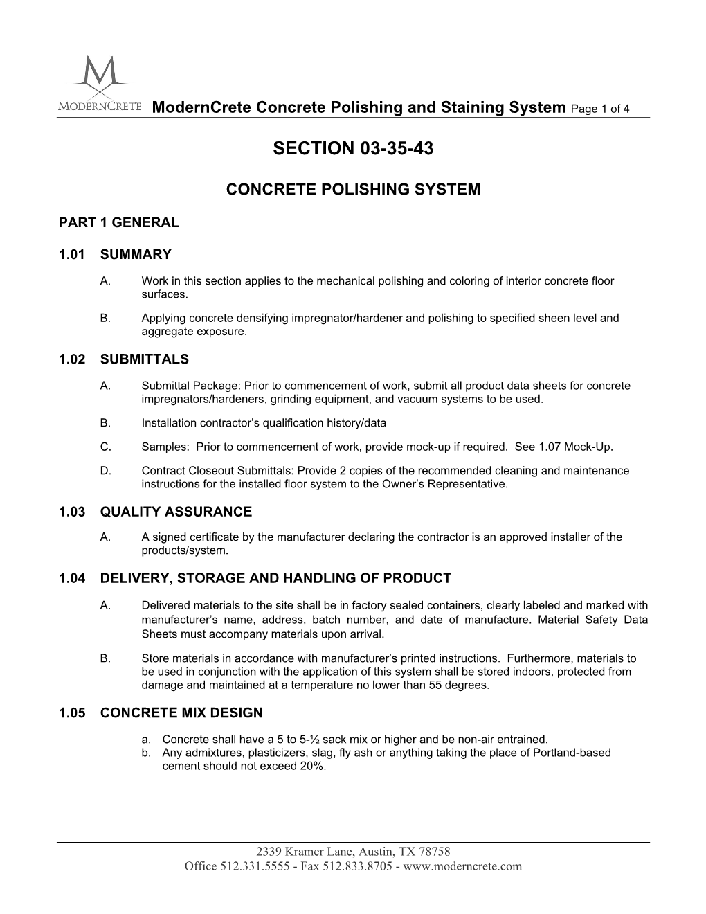 Moderncrete Concrete Polishing and Staining System Page 1 of 4