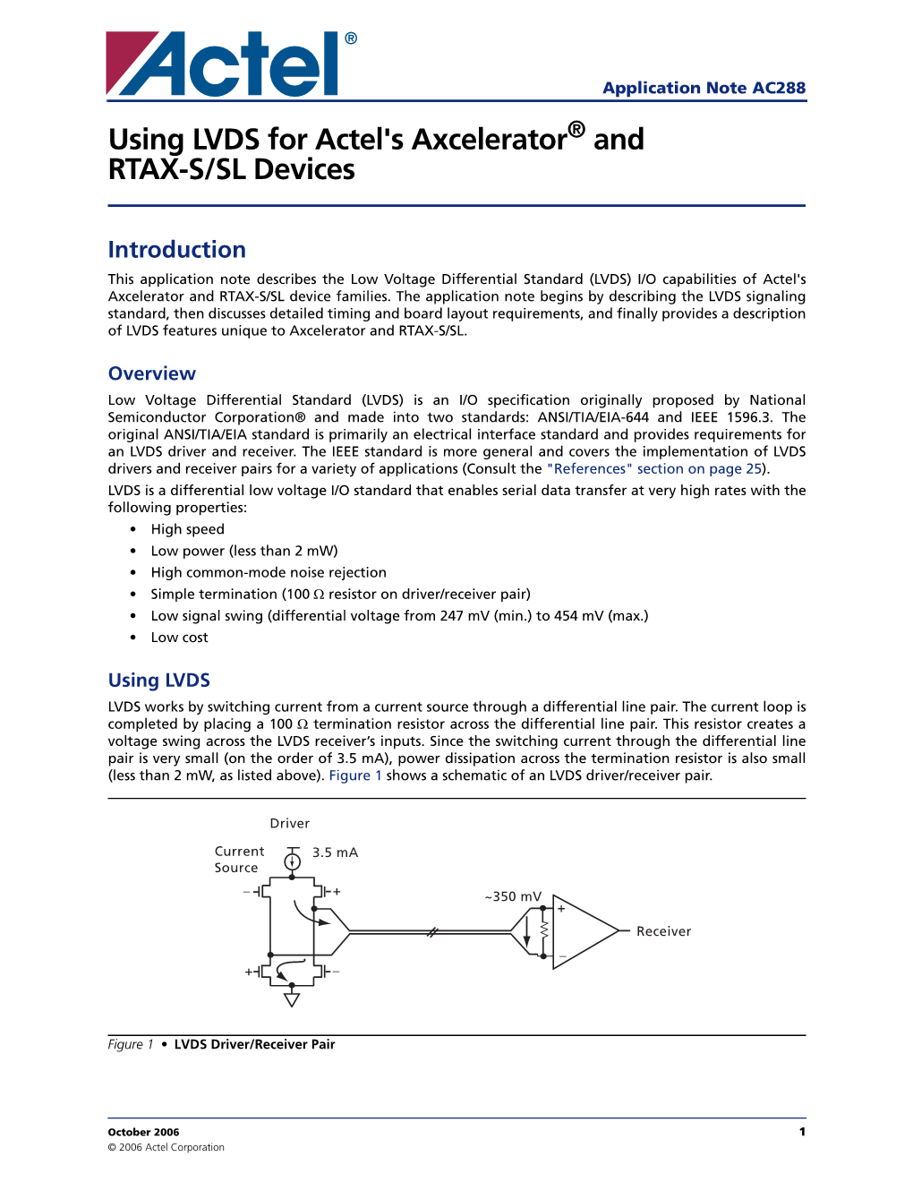 Using LVDS for Actel's Axcelerator and RTAX-S/SL Devices