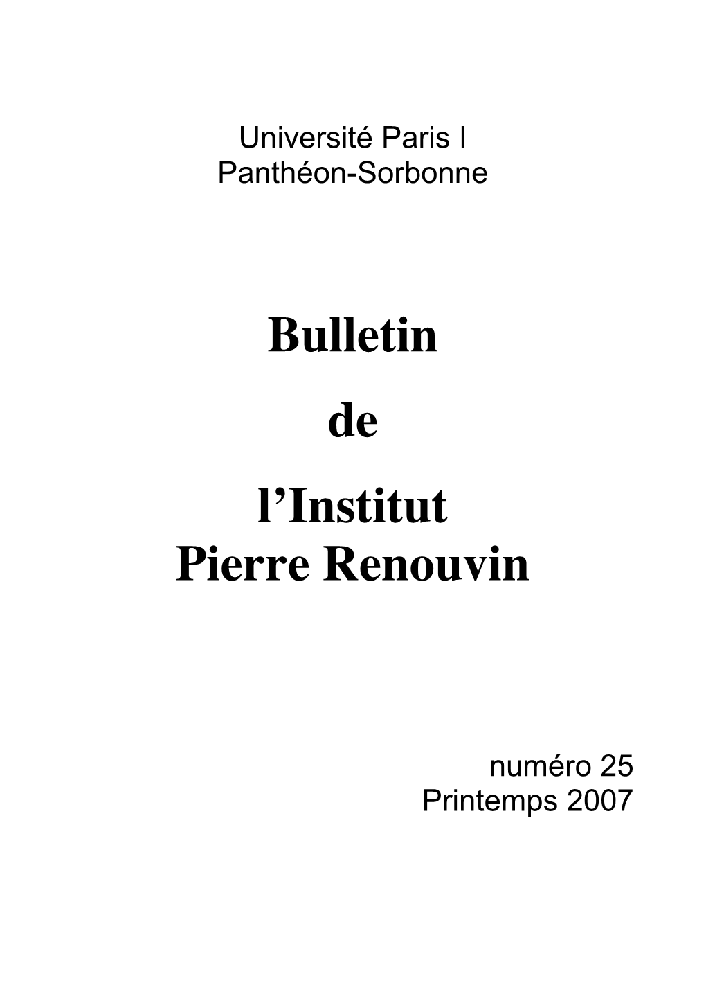 Bulletin De L'institut Pierre Renouvin