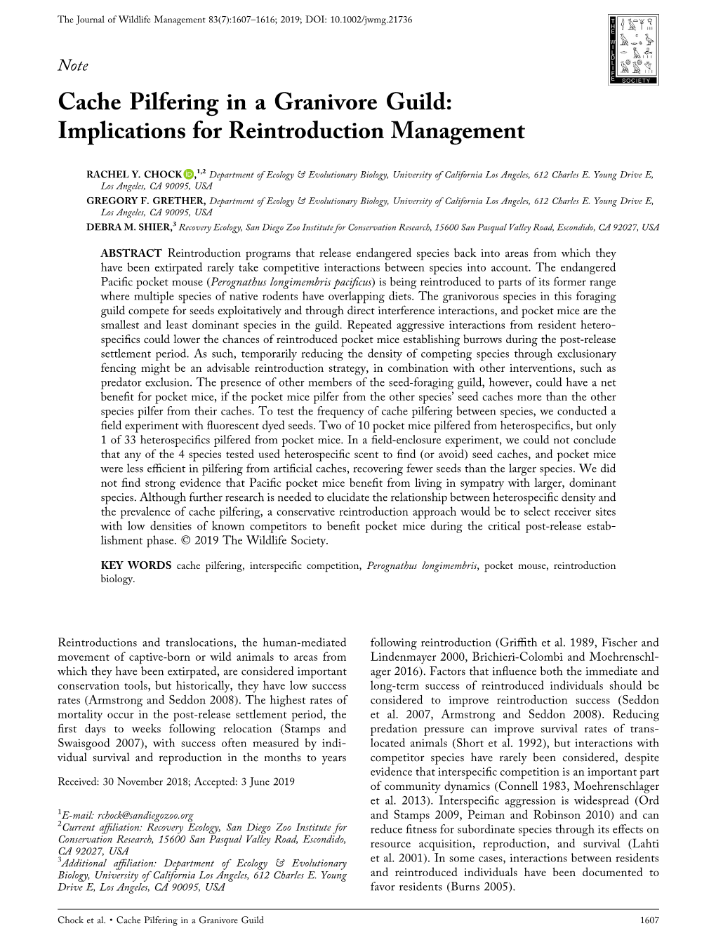 Cache Pilfering in a Granivore Guild: Implications for Reintroduction Management