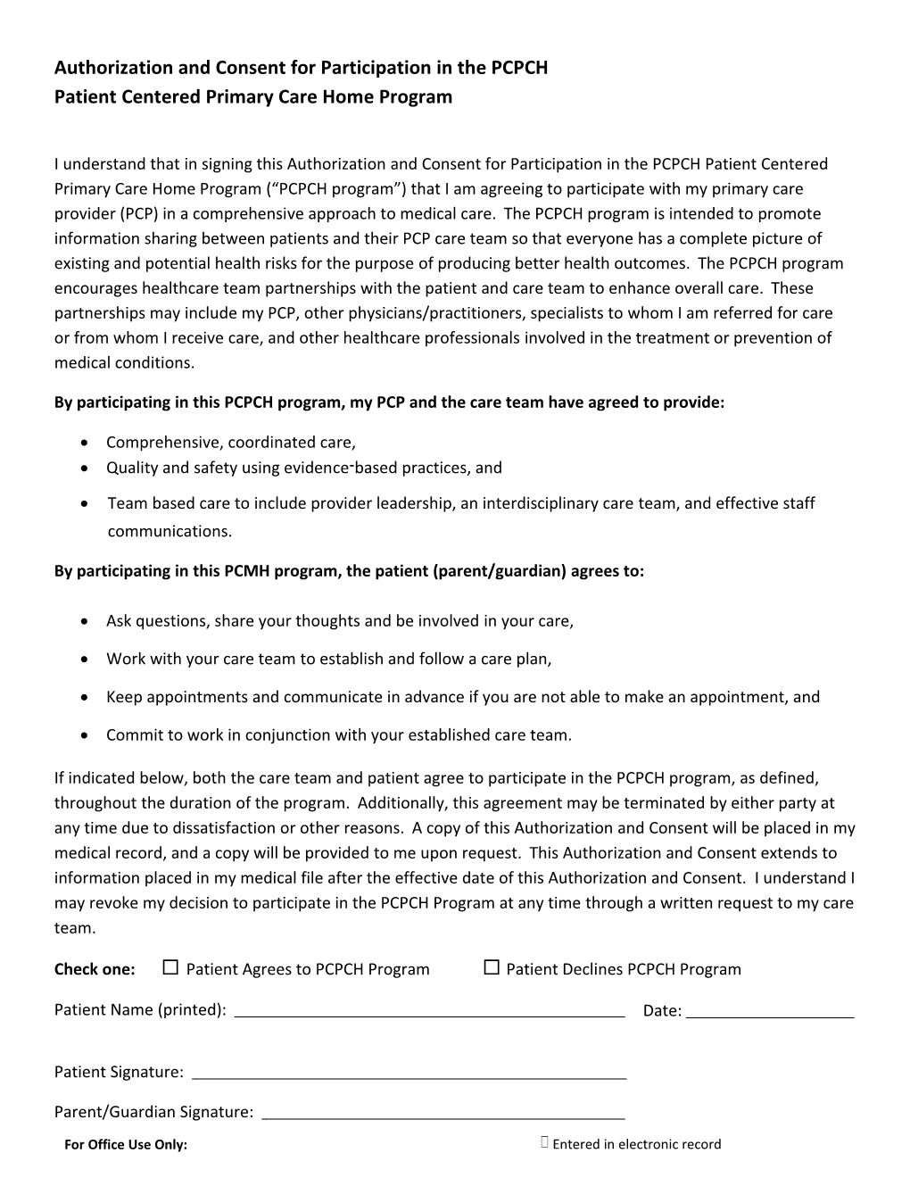 PCMH Consent Form