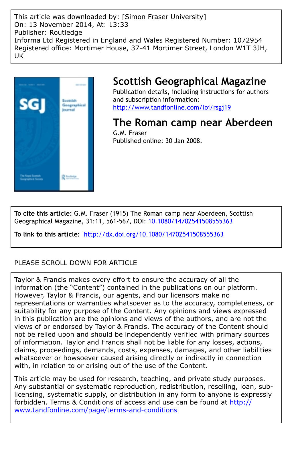 Scottish Geographical Magazine the Roman Camp Near Aberdeen