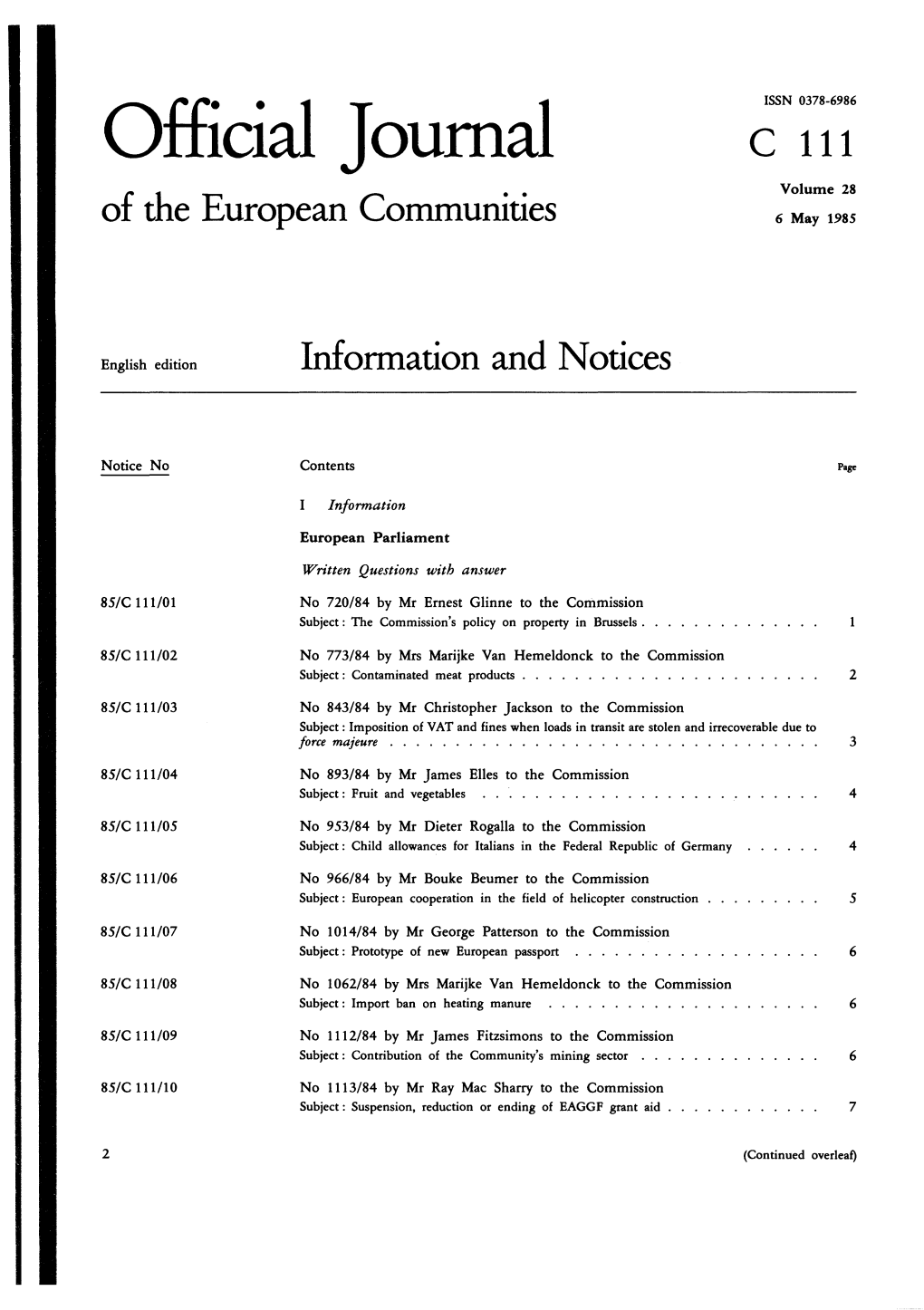 Official Journal C 111 Volume 28 of the European Communities 6 May 1985