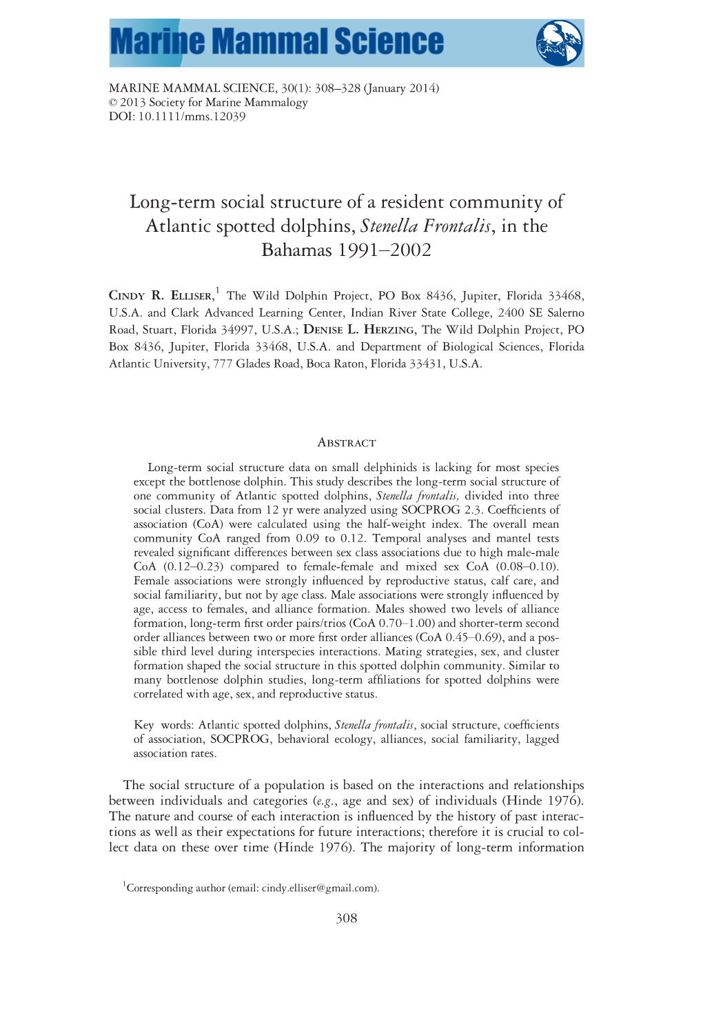 Elliser and Herzing Long Term Social Structure Spotteds