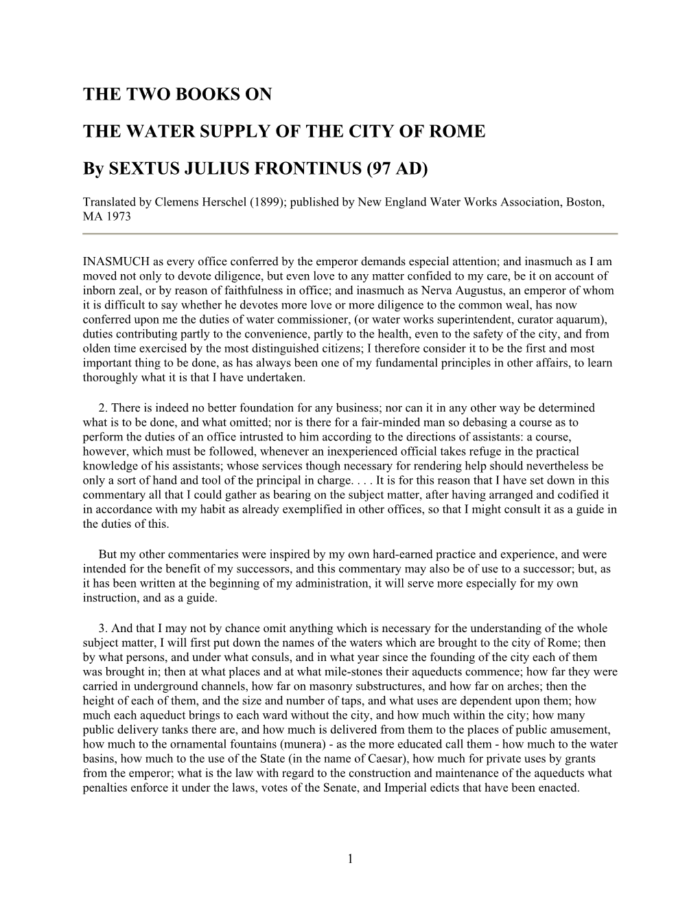 The Water Supply of the City of Rome | Frontinus