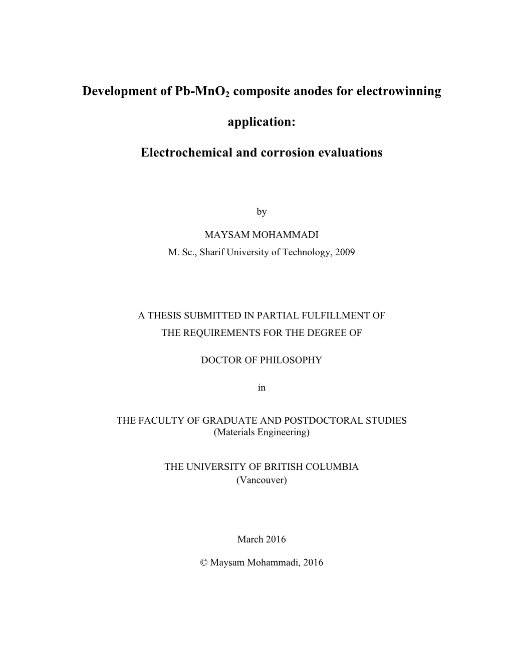 Development of Pb-Mno2 Composite Anodes for Electrowinning Application