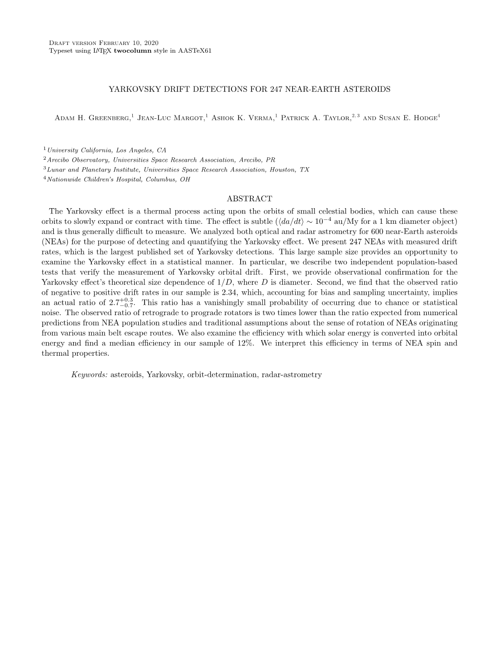 Yarkovsky Drift Detections for 247 Near-Earth Asteroids