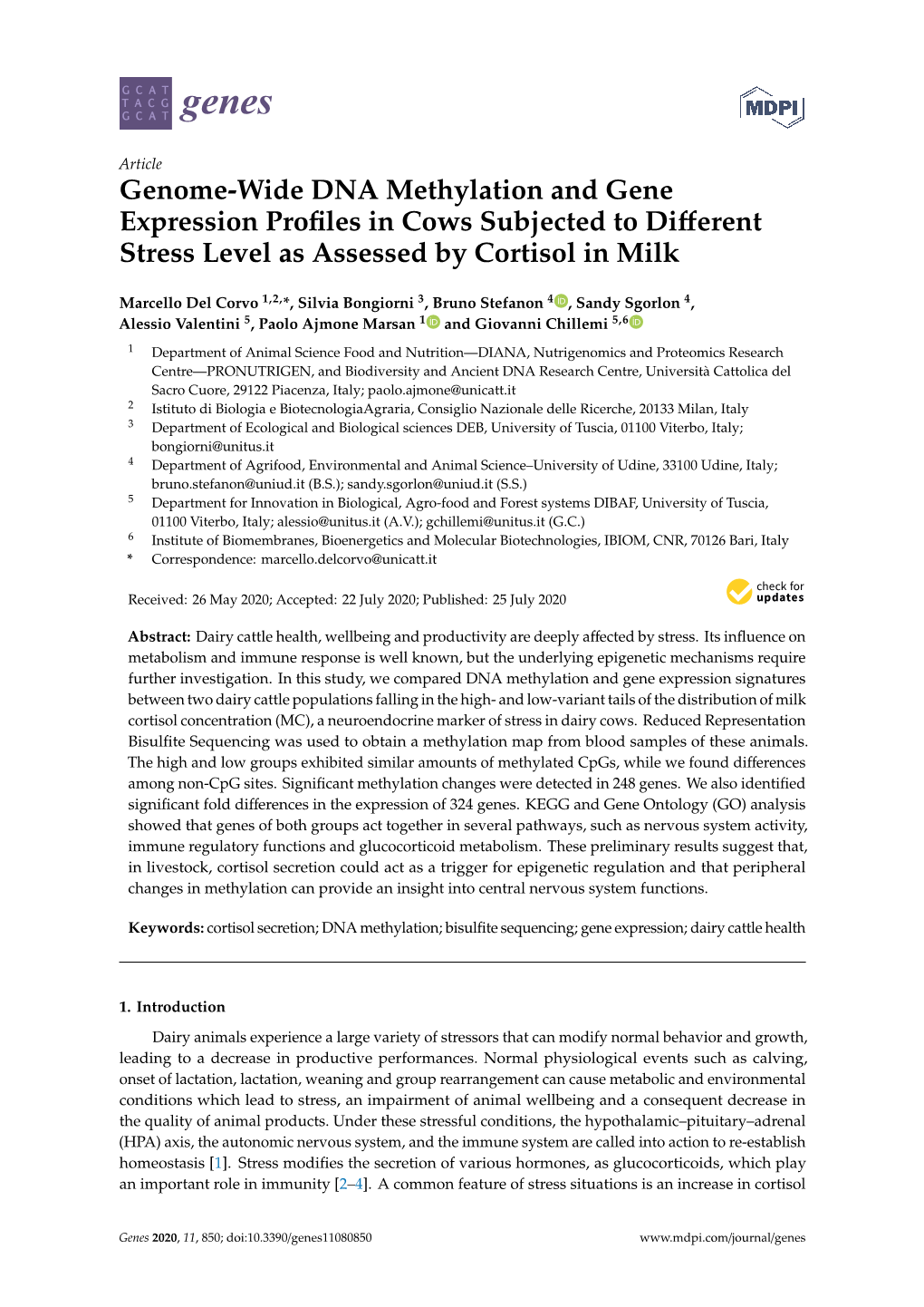 Genome-Wide DNA Methylation and Gene Expression Profiles in Cows