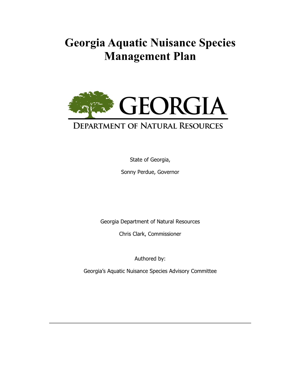 Georgia Aquatic Nuisance Species Management Plan