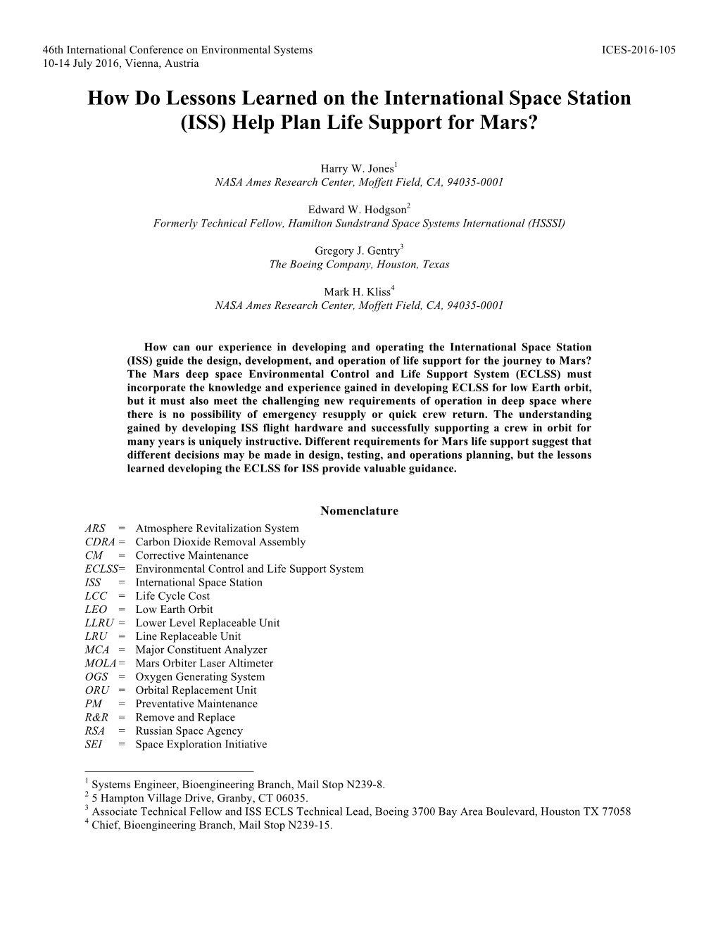 ISS) Help Plan Life Support for Mars?