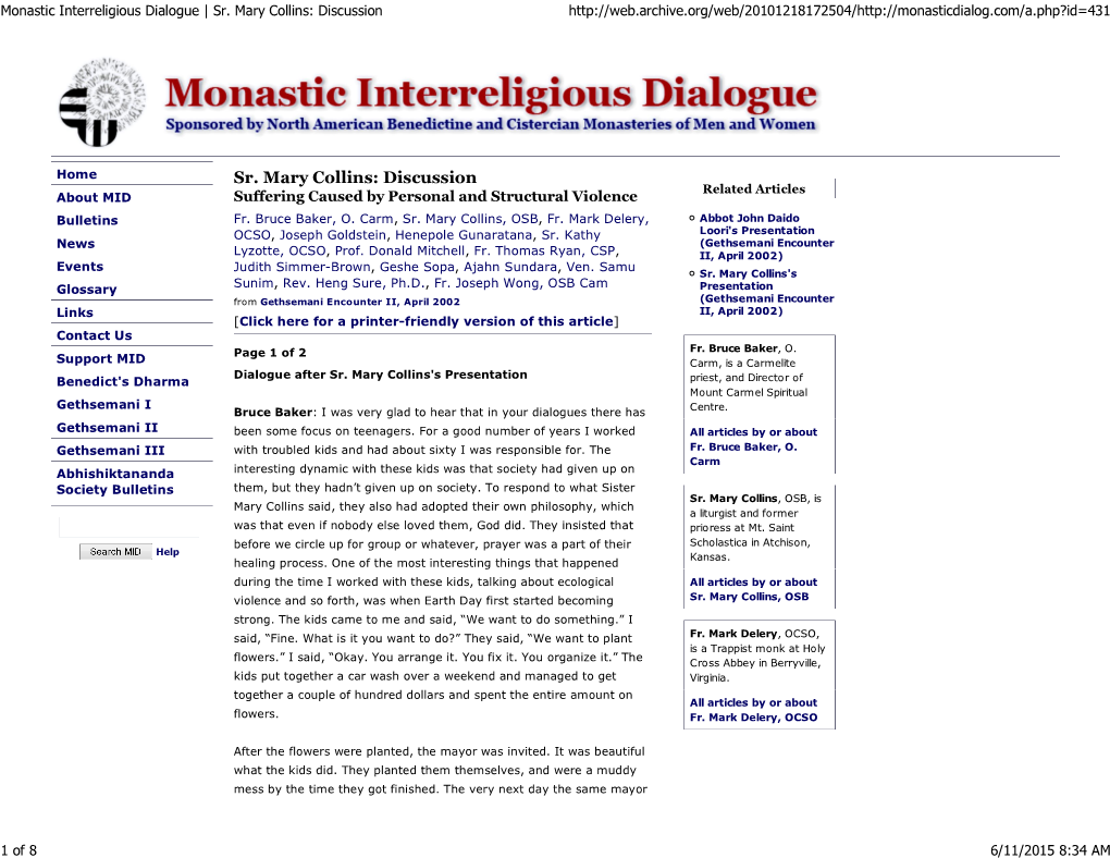 Monastic Interreligious Dialogue | Sr. Mary Collins: Discussion