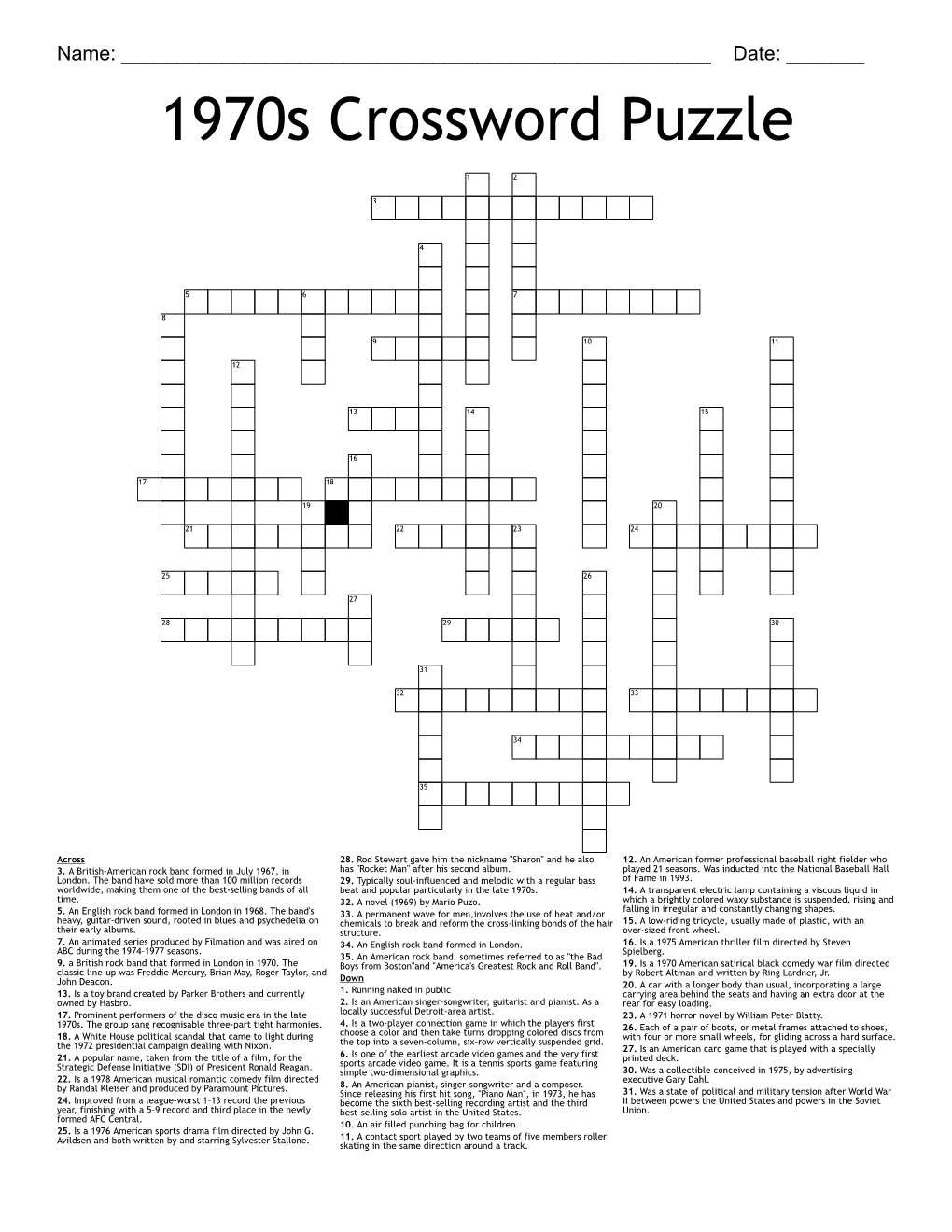 1970S Crossword Puzzle