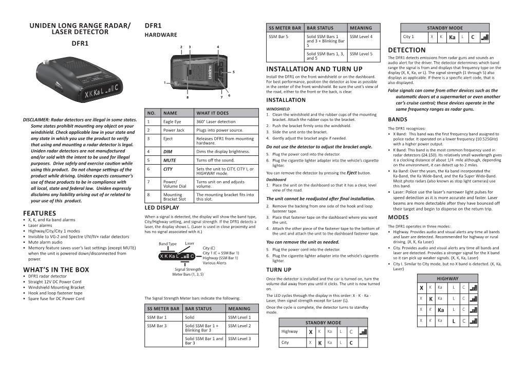 Uniden Long Range Radar/ Laser Detector Dfr1