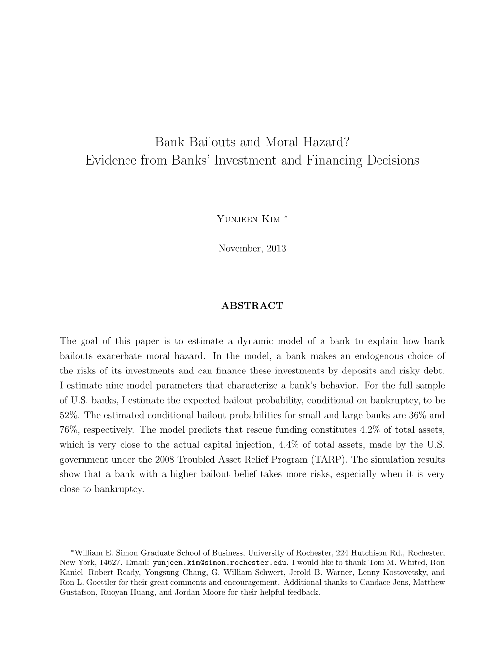 Bank Bailouts and Moral Hazard? Evidence from Banks' Investment