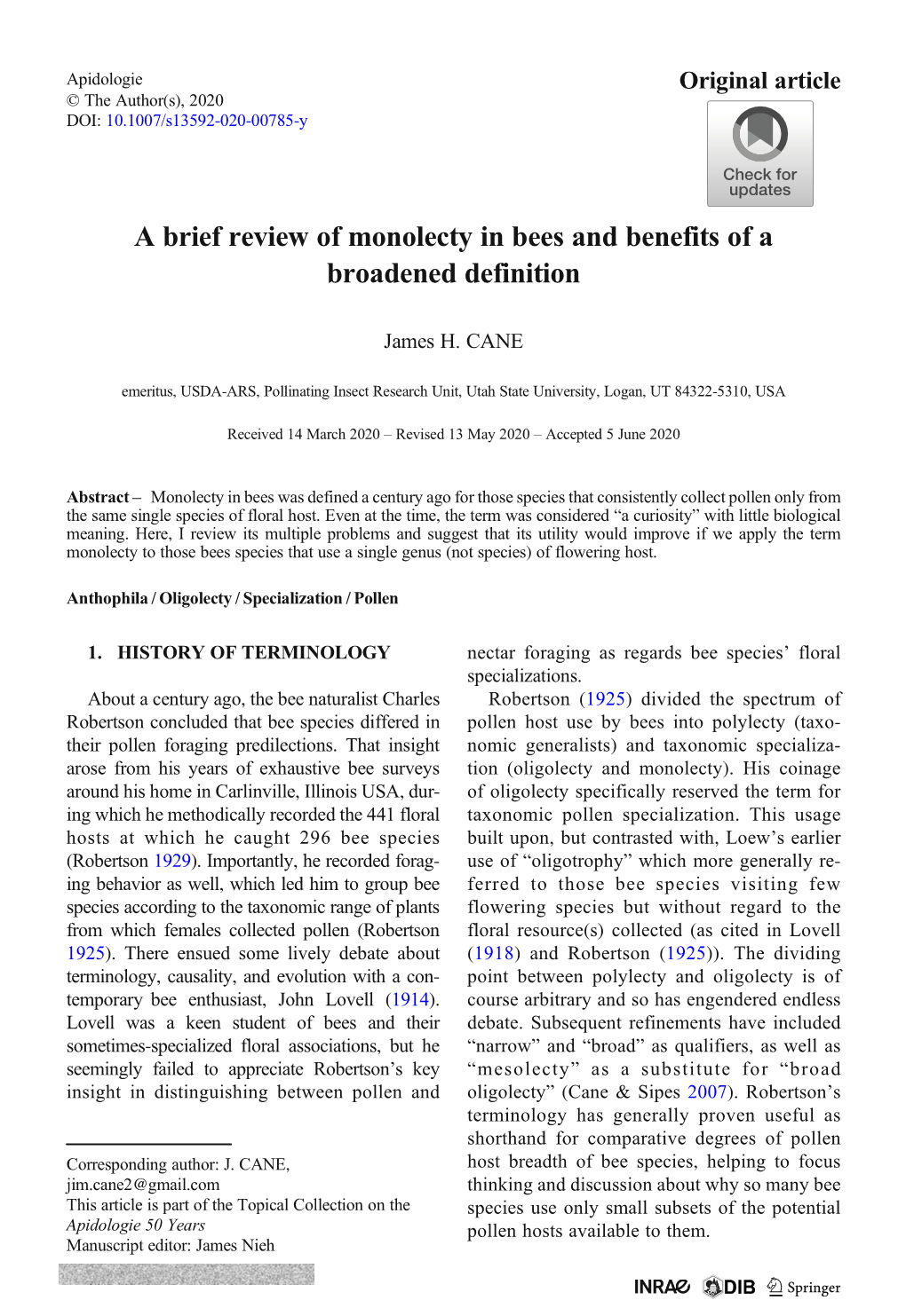 A Brief Review of Monolecty in Bees and Benefits of a Broadened Definition
