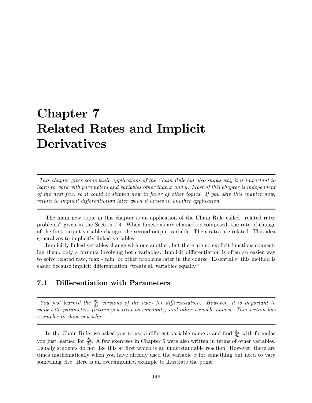 Chapter 7 Related Rates and Implicit Derivatives