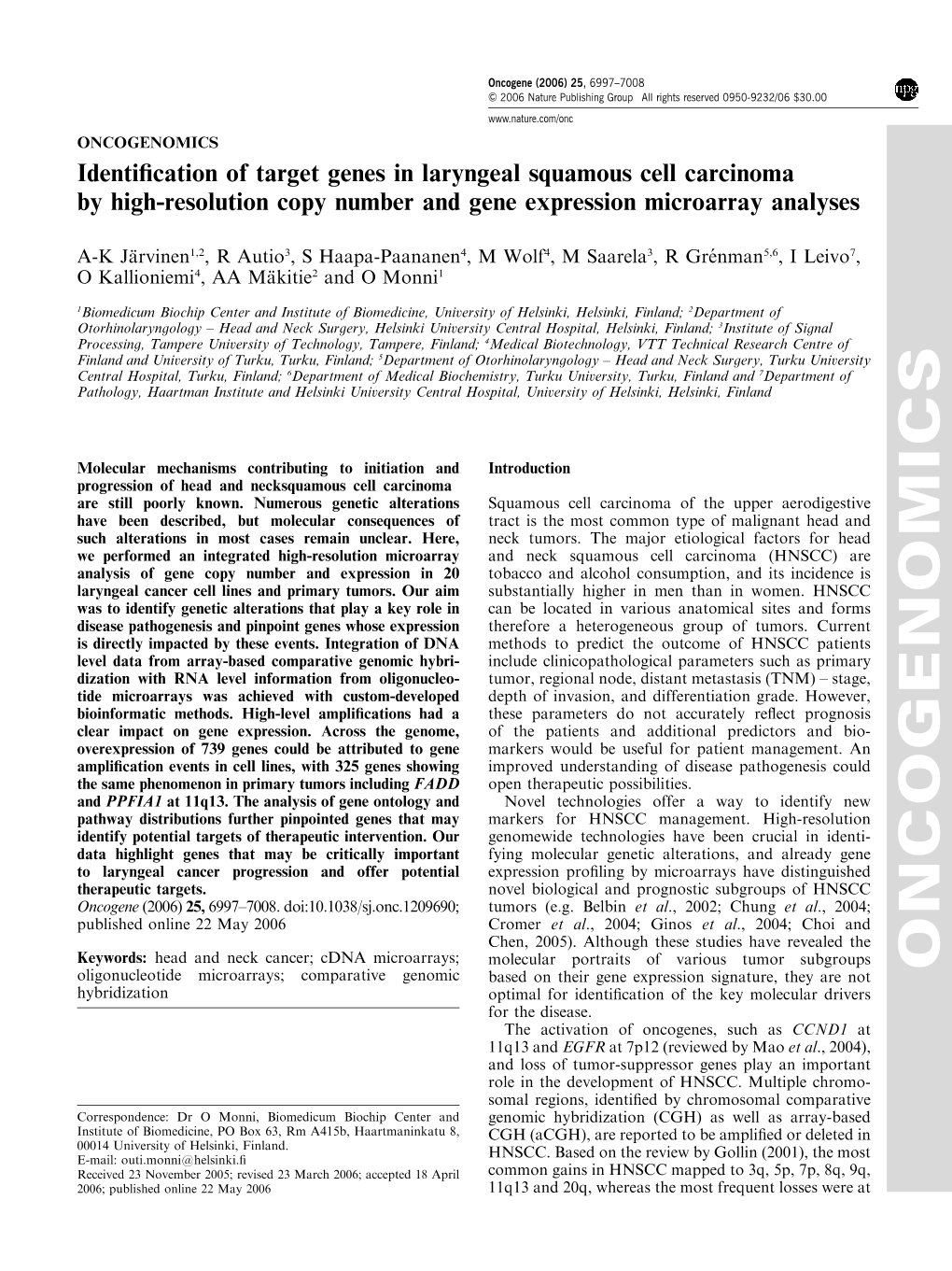 Identification of Target Genes in Laryngeal Squamous Cell Carcinoma