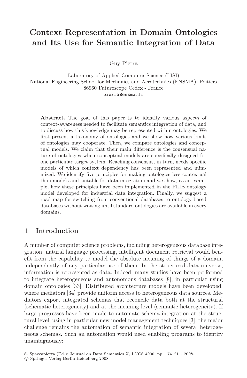 Context Representation in Domain Ontologies and Its Use for Semantic Integration of Data