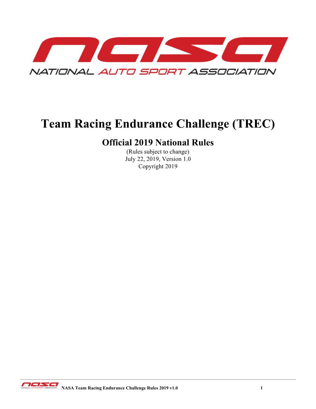 TREC) Official 2019 National Rules (Rules Subject to Change) July 22, 2019, Version 1.0 Copyright 2019