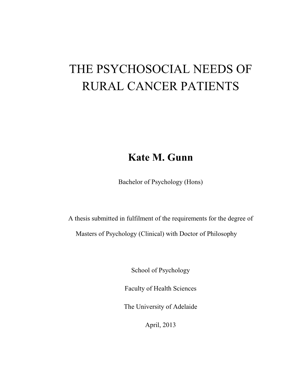 The Psychosocial Needs of Rural Cancer Patients
