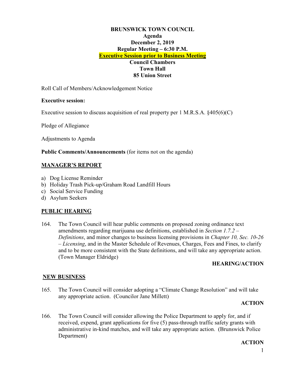 1 BRUNSWICK TOWN COUNCIL Agenda