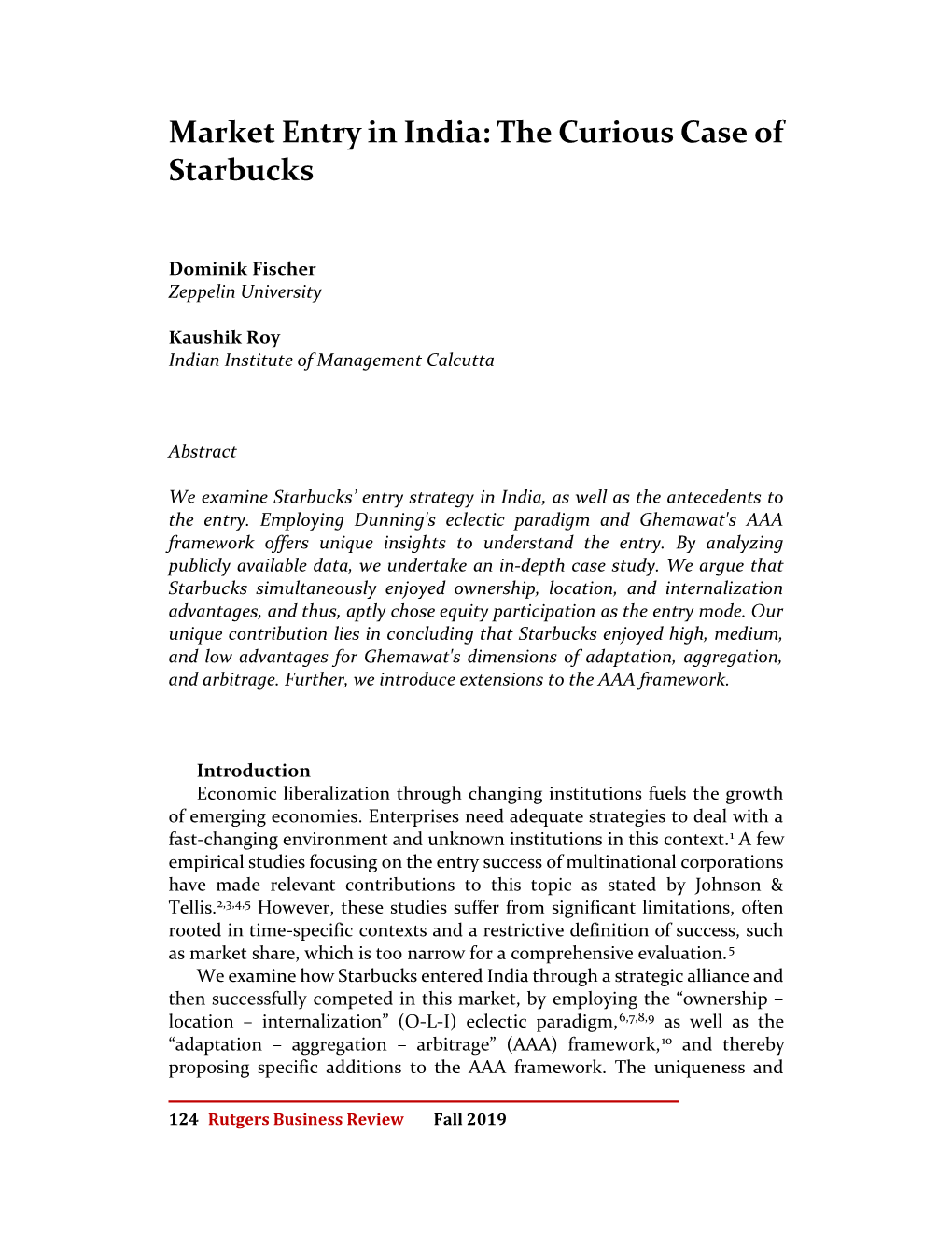 Market Entry in India: the Curious Case of Starbucks