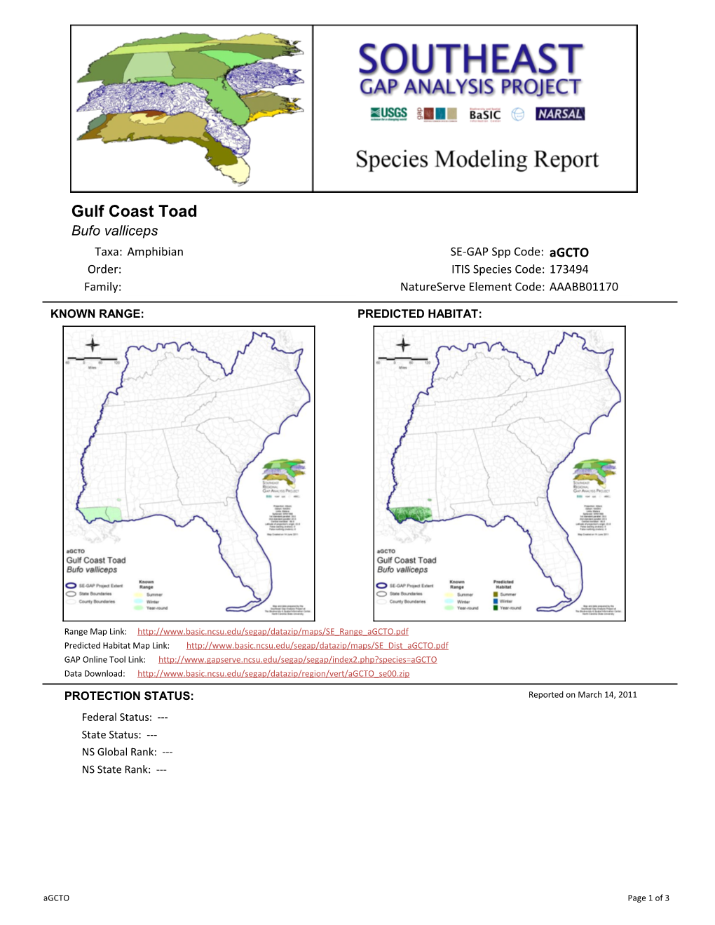 Gulf Coast Toad Bufo Valliceps Taxa: Amphibian SE-GAP Spp Code: Agcto Order: ITIS Species Code: 173494 Family: Natureserve Element Code: AAABB01170