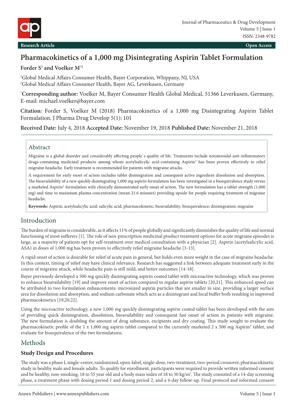 Pharmacokinetics of a 1,000 Mg Disintegrating Aspirin Tablet Formulation