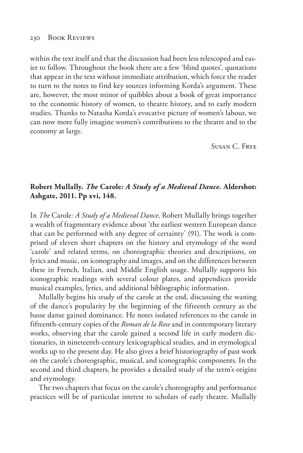 Review of the Carole: a Study of a Medieval Dance, by Robert Mullally