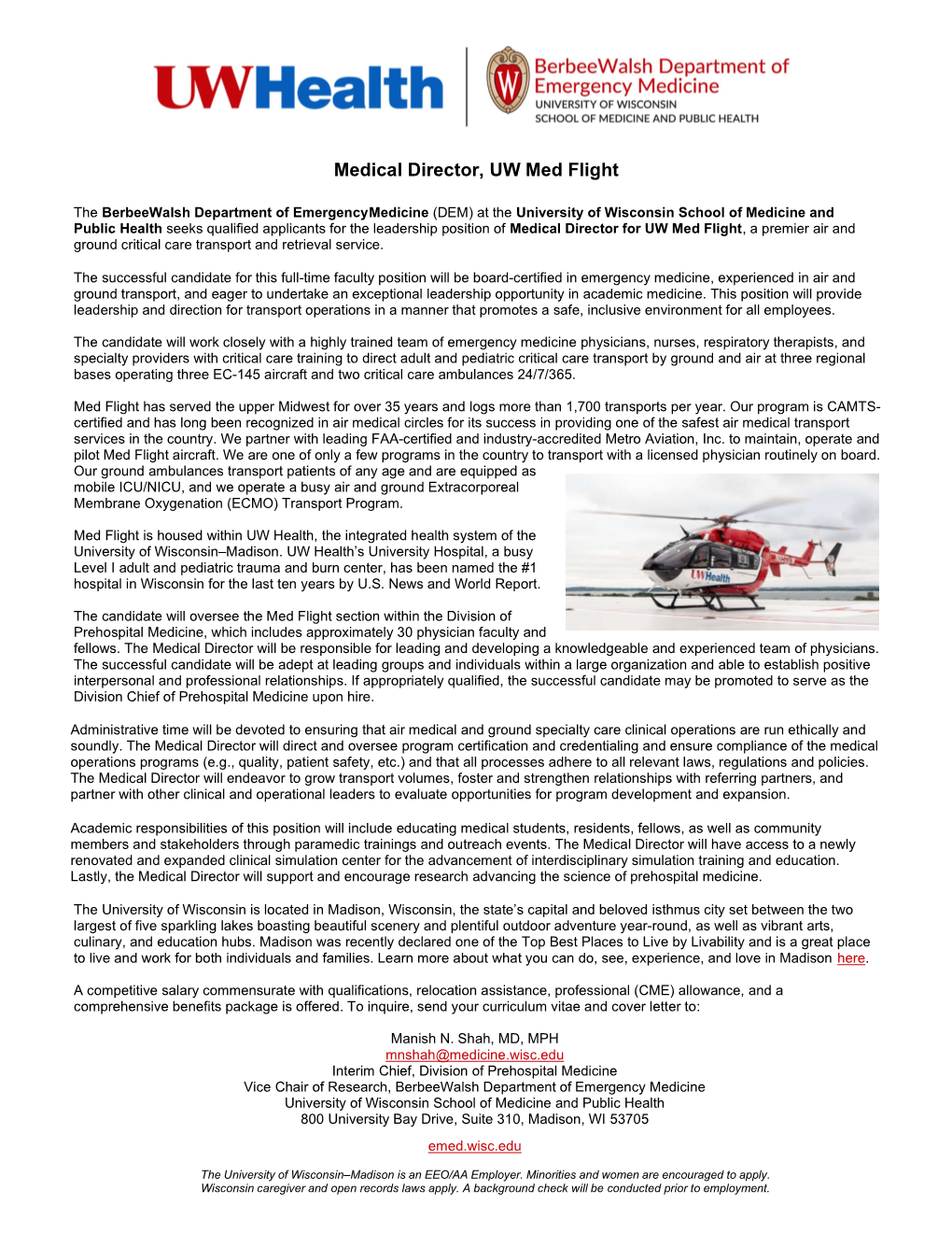 Medical Director, UW Med Flight