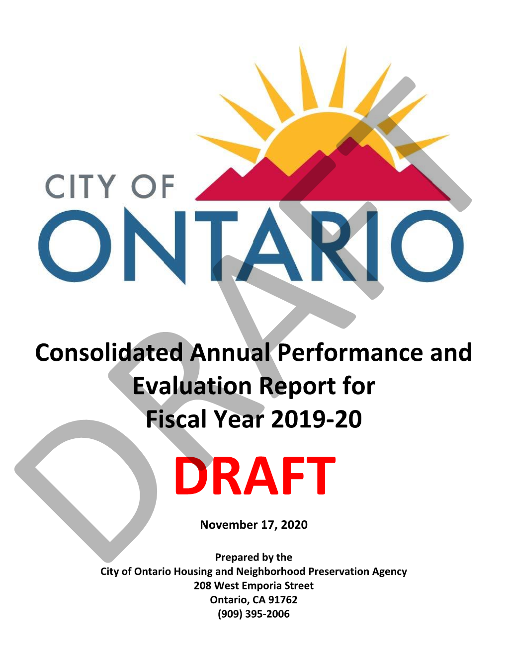 Consolidated Annual Performance and Evaluation Report for Fiscal Year 2019-20 DRAFT November 17, 2020