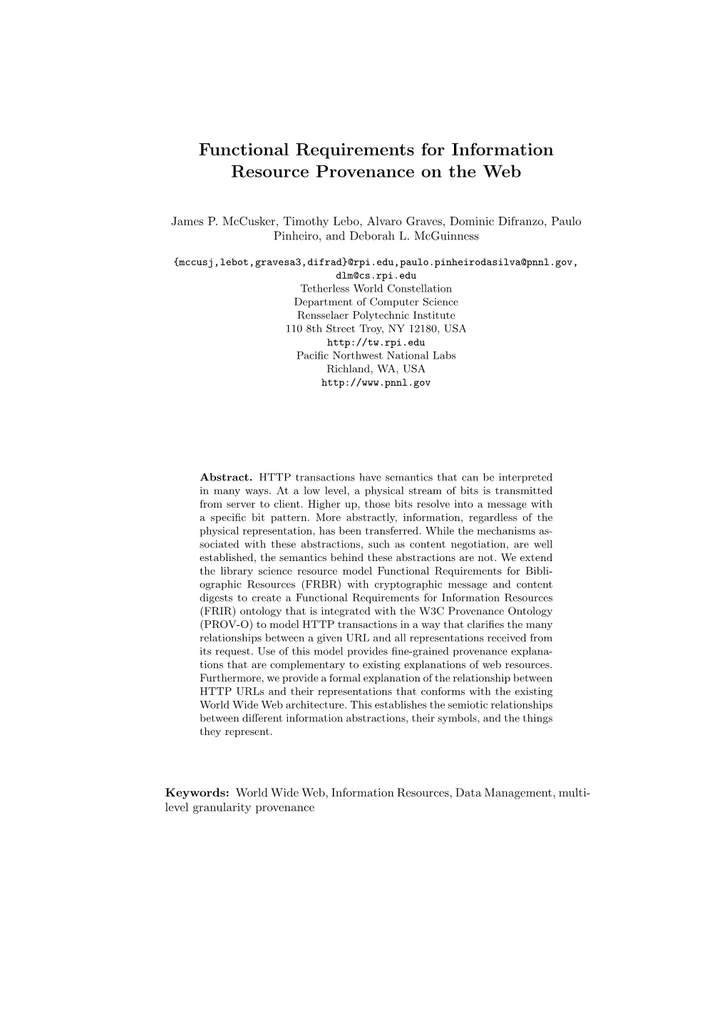 Functional Requirements for Information Resource Provenance on the Web