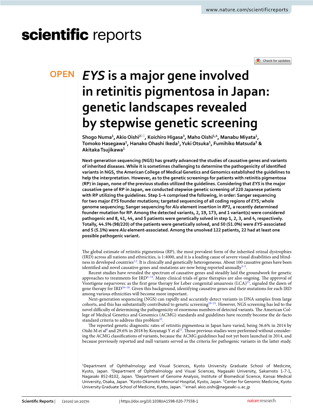 EYS Is a Major Gene Involved in Retinitis Pigmentosa in Japan