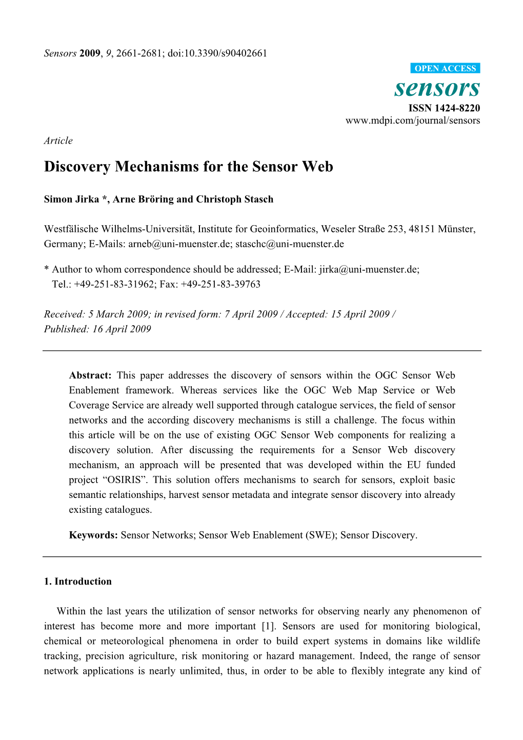 Discovery Mechanisms for the Sensor Web