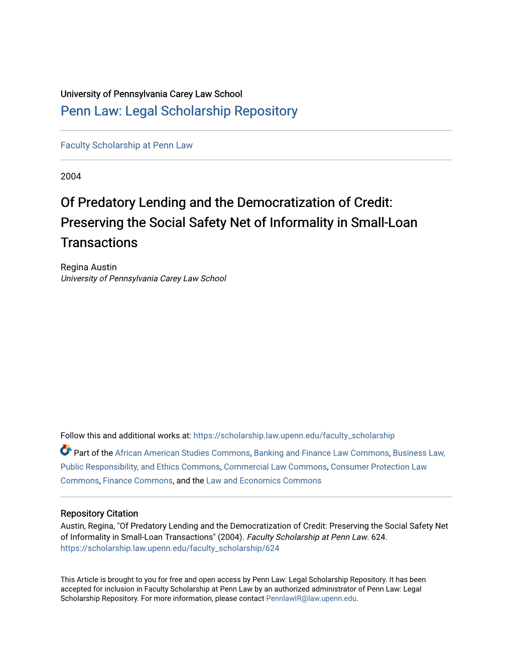 Of Predatory Lending and the Democratization of Credit: Preserving the Social Safety Net of Informality in Small-Loan Transactions