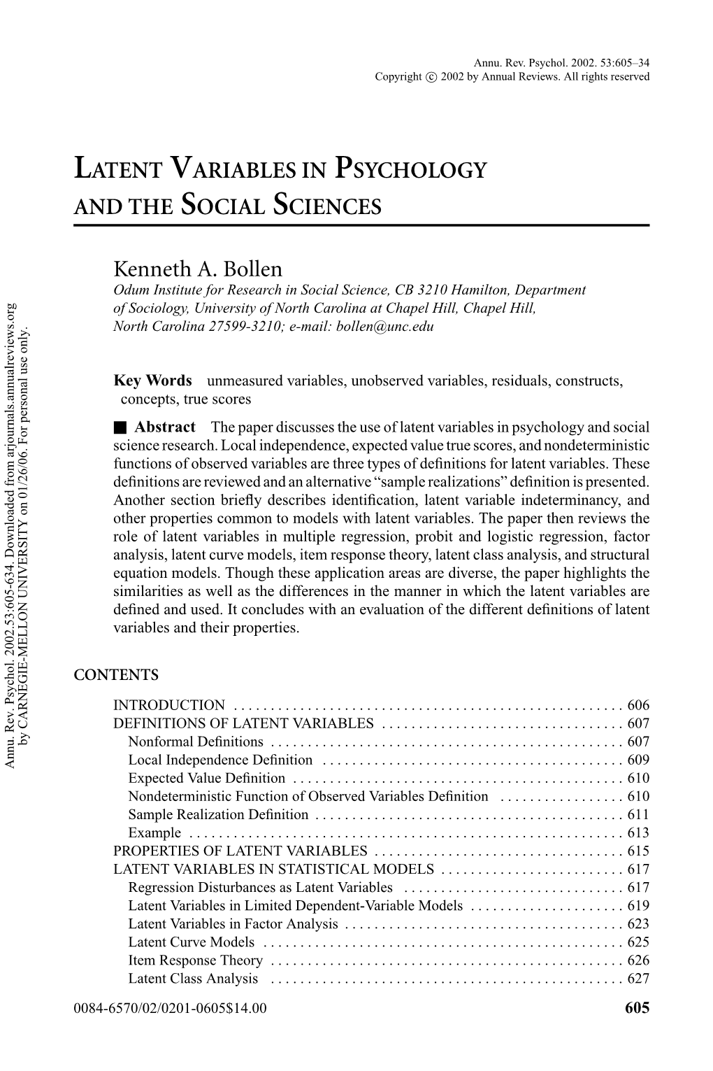 Latent Variables in Psychology and the Social Sciences