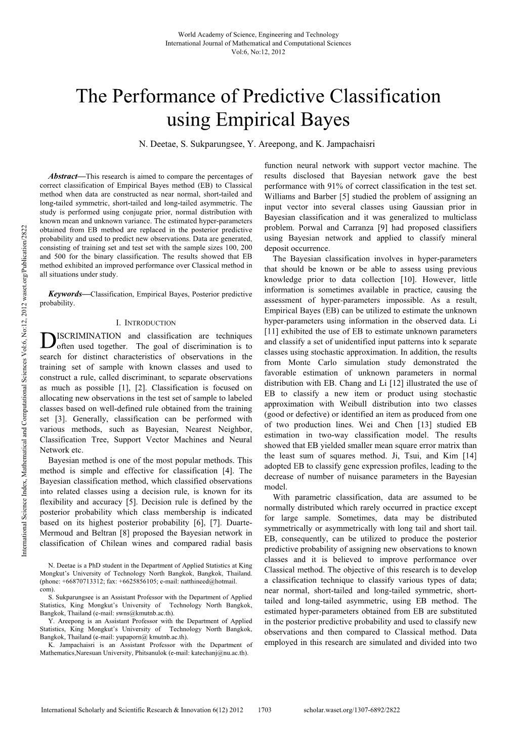 The Performance of Predictive Classification Using Empirical Bayes