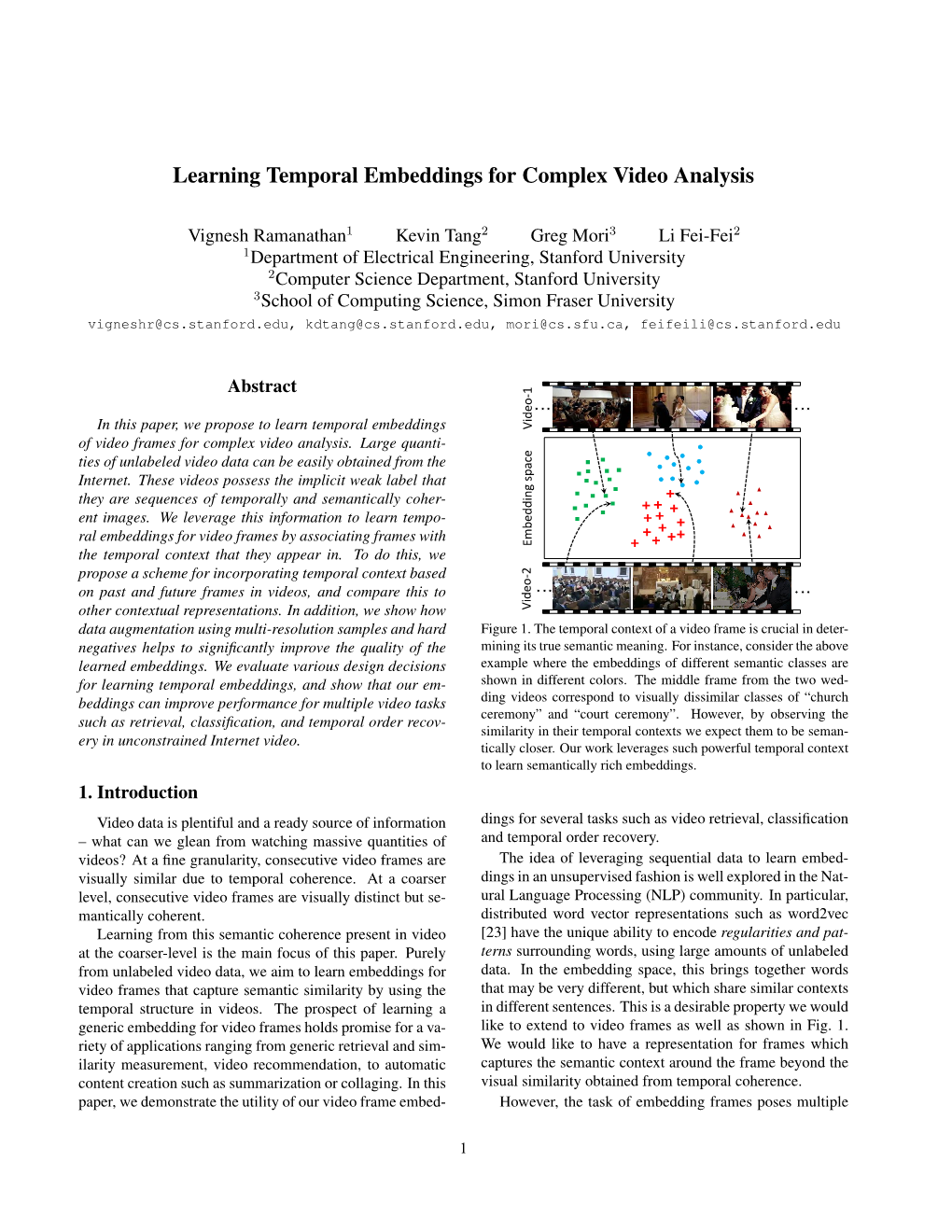 Learning Temporal Embeddings for Complex Video Analysis