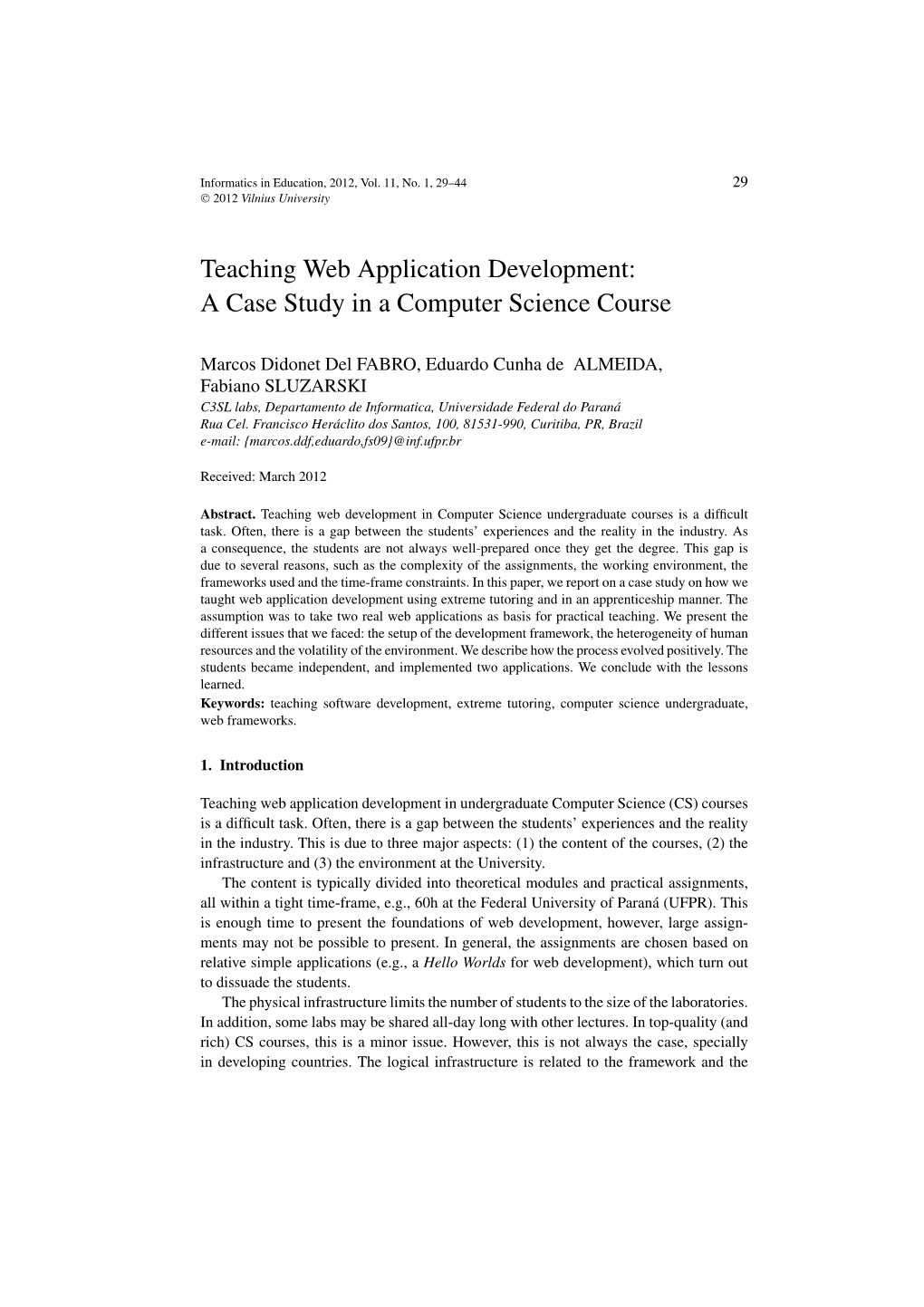 Teaching Web Application Development: a Case Study in a Computer Science Course