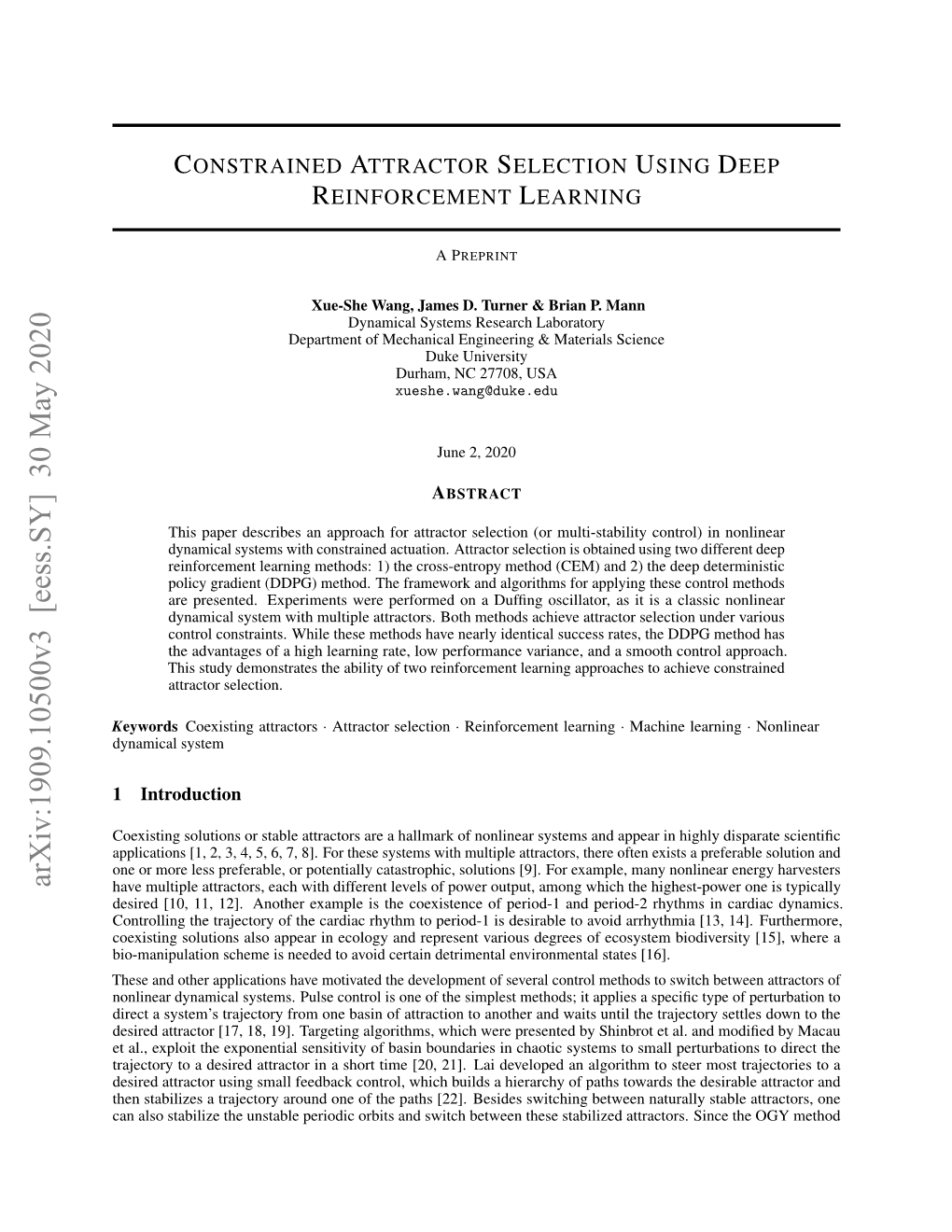 Constrained Attractor Selection Using Deep Reinforcement Learning